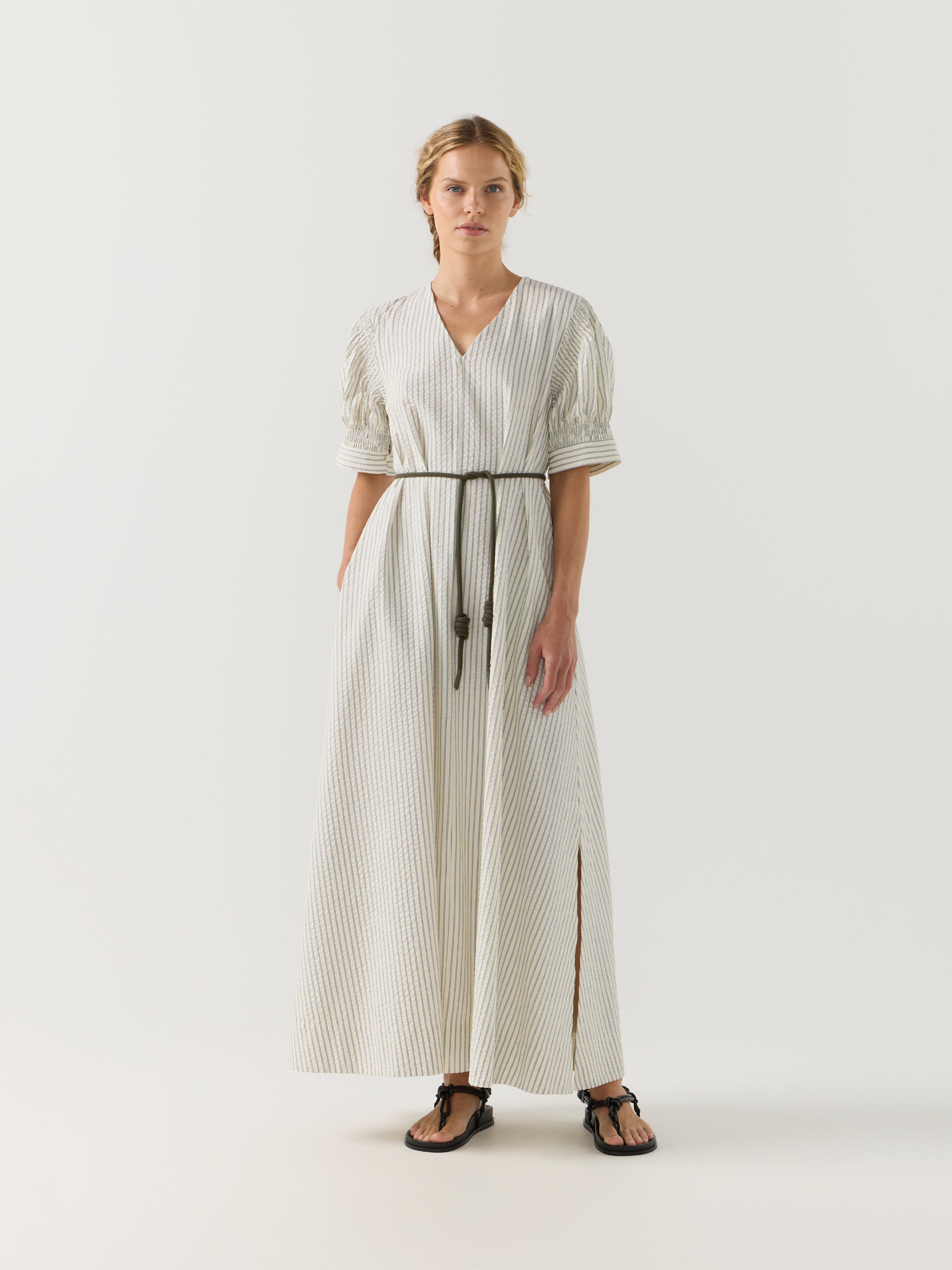 SCOTTIE DRESS BASIL STRIPE SEERSUCKER