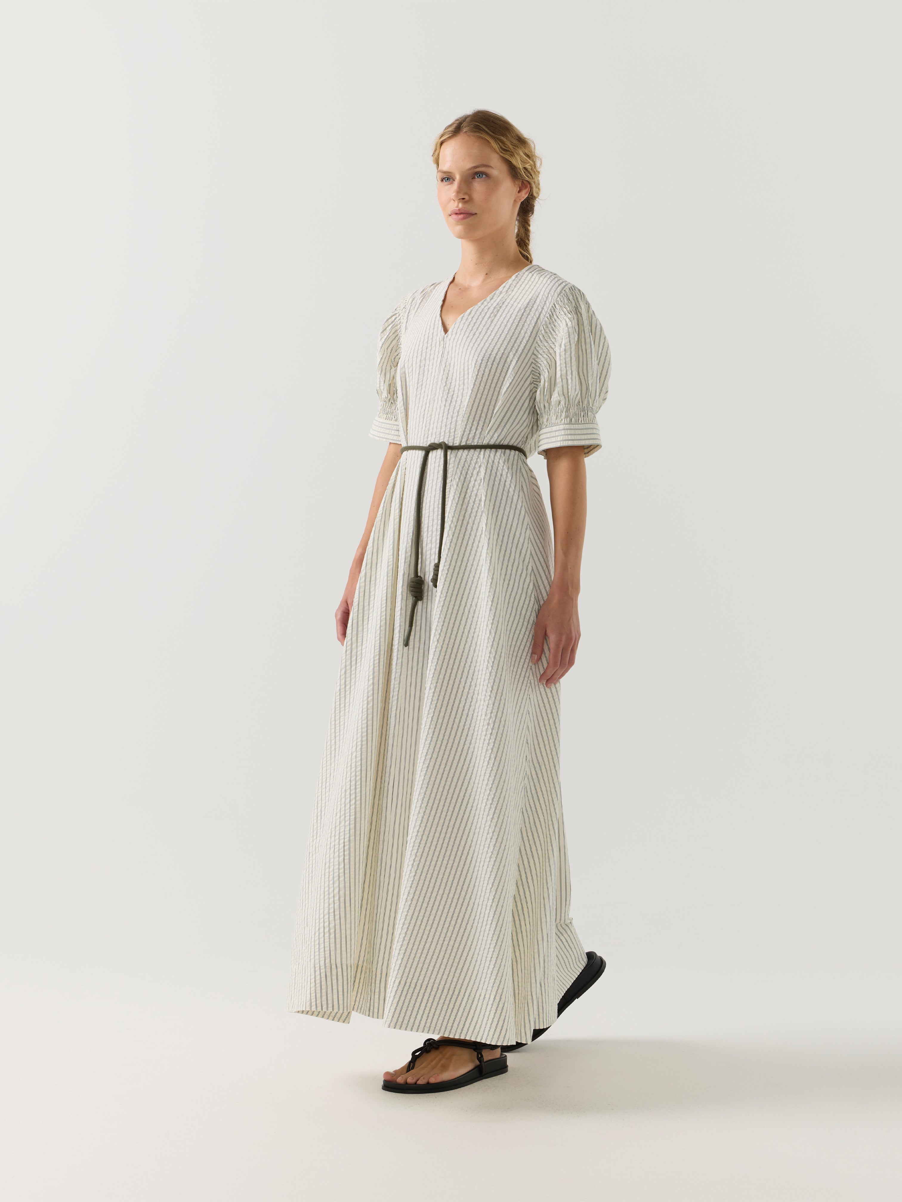 SCOTTIE DRESS BASIL STRIPE SEERSUCKER