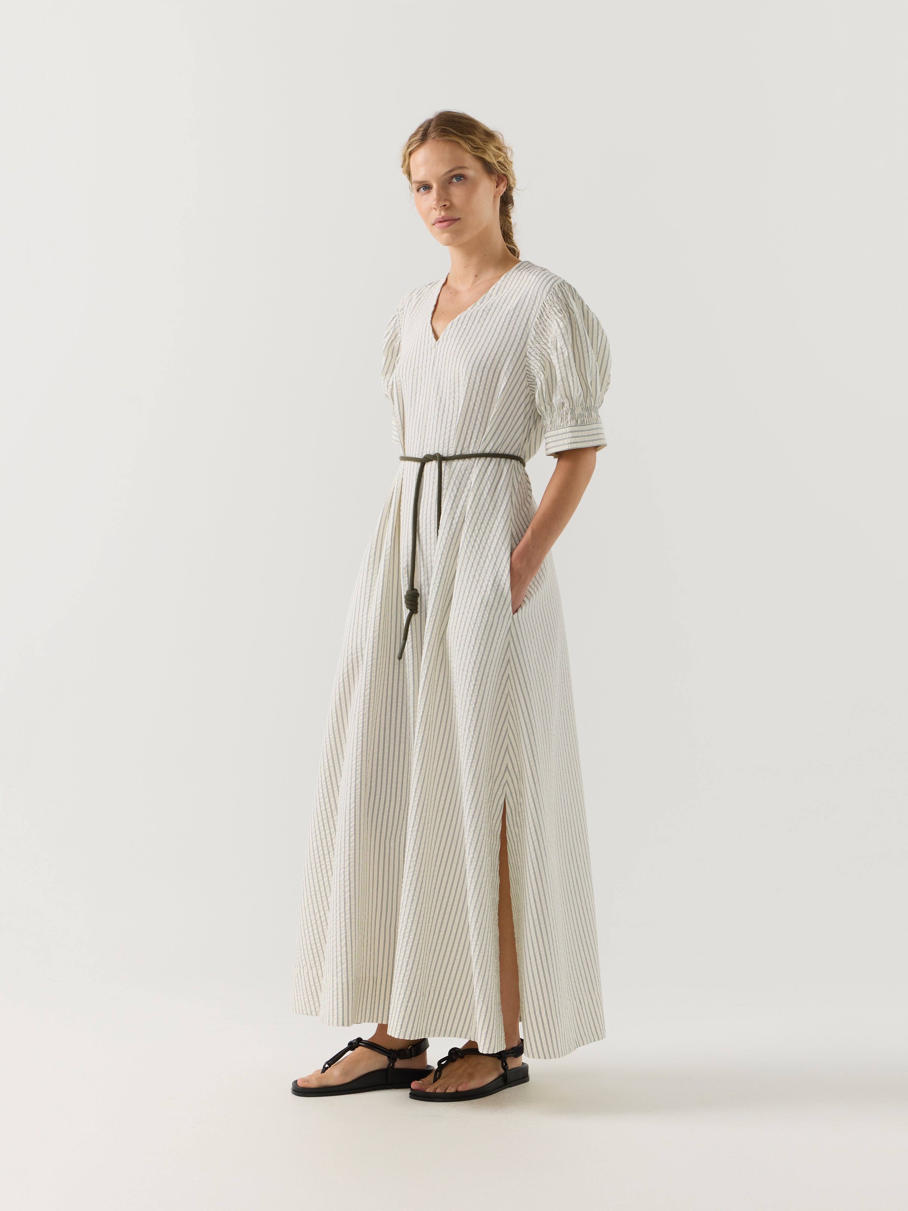 SCOTTIE DRESS BASIL STRIPE SEERSUCKER