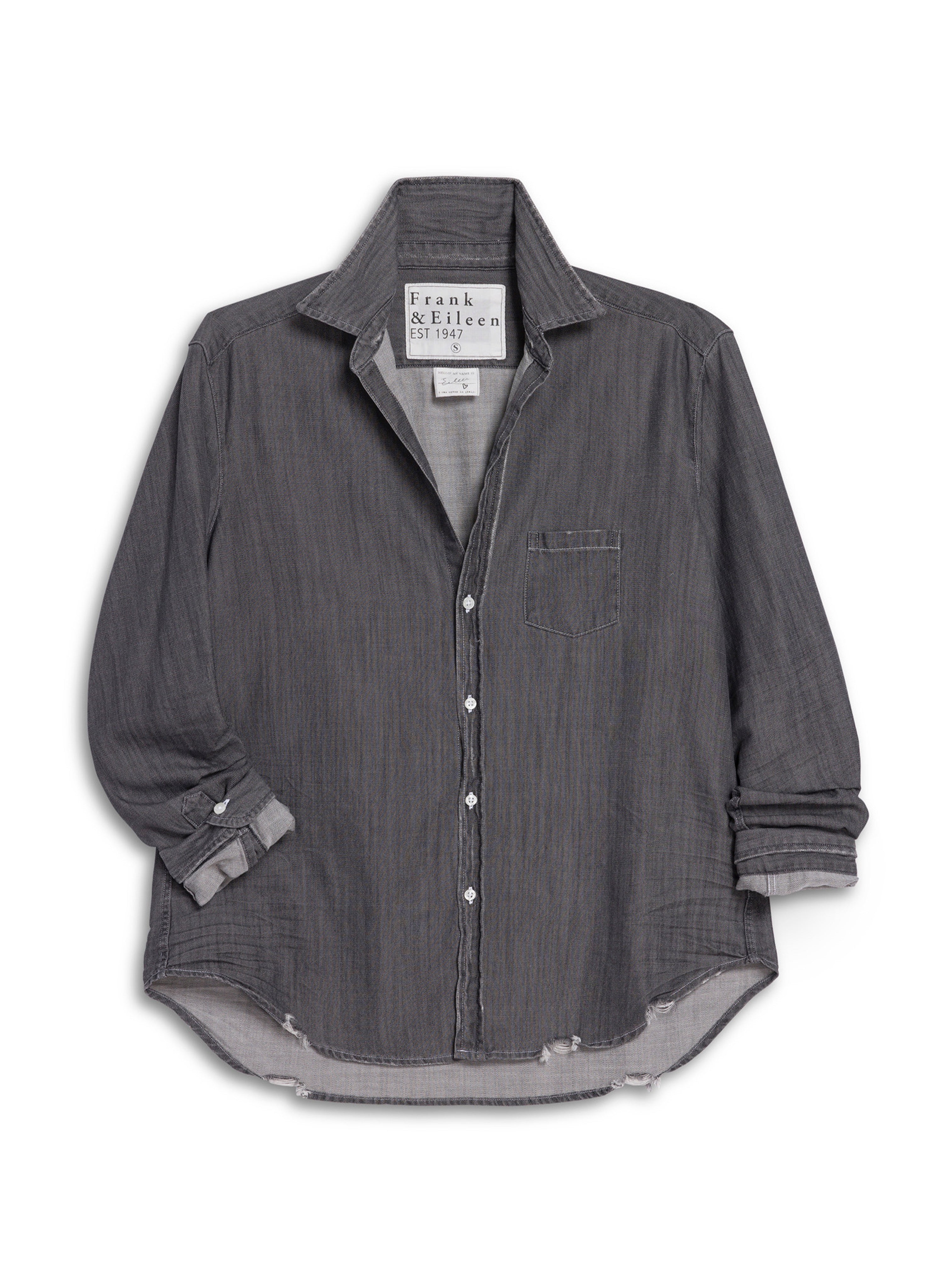 EILEEN TATTERED DENIM SHIRT WASHED BLACK