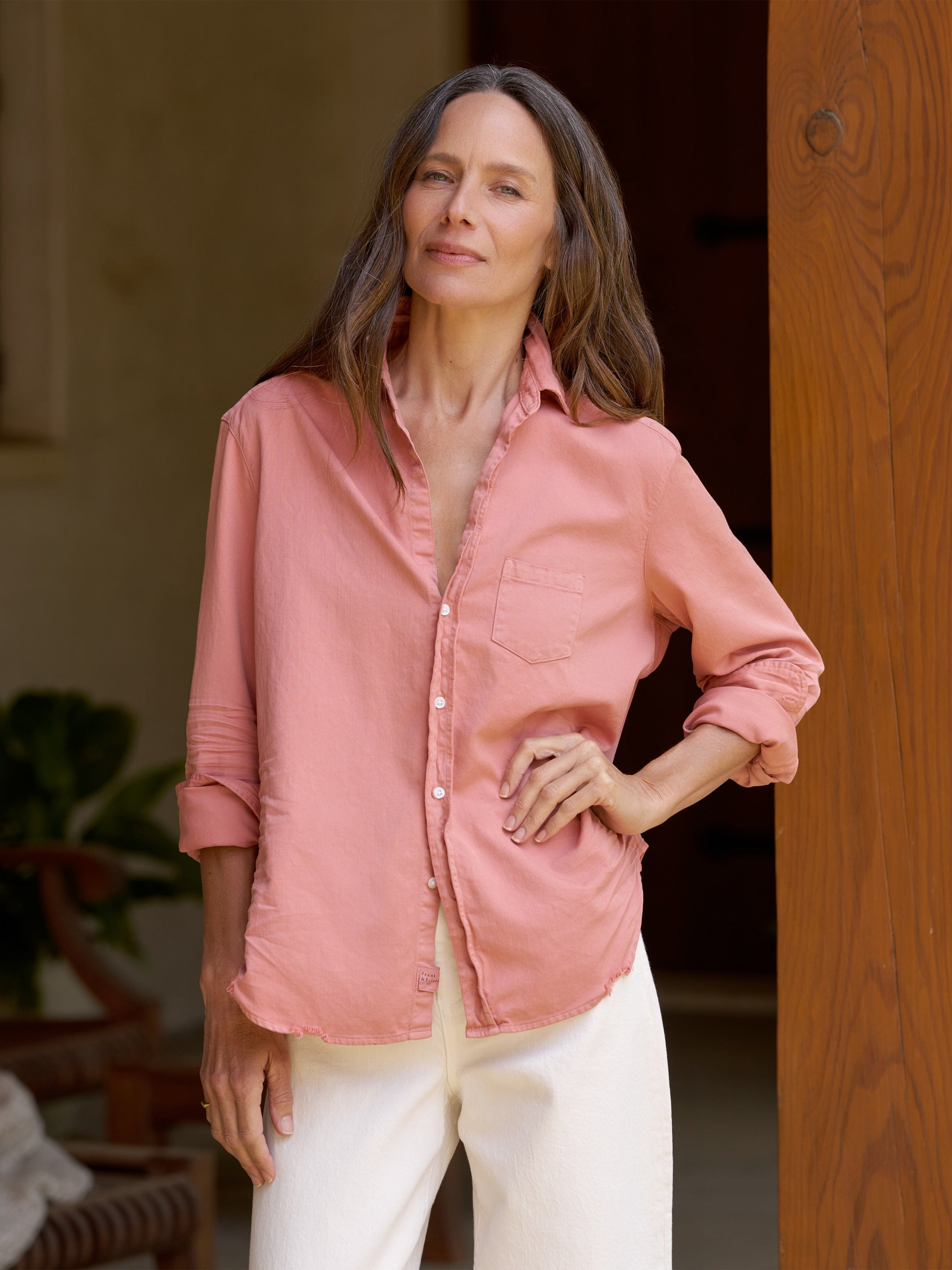 EILEEN TATTERED DENIM SHIRT ADOBE