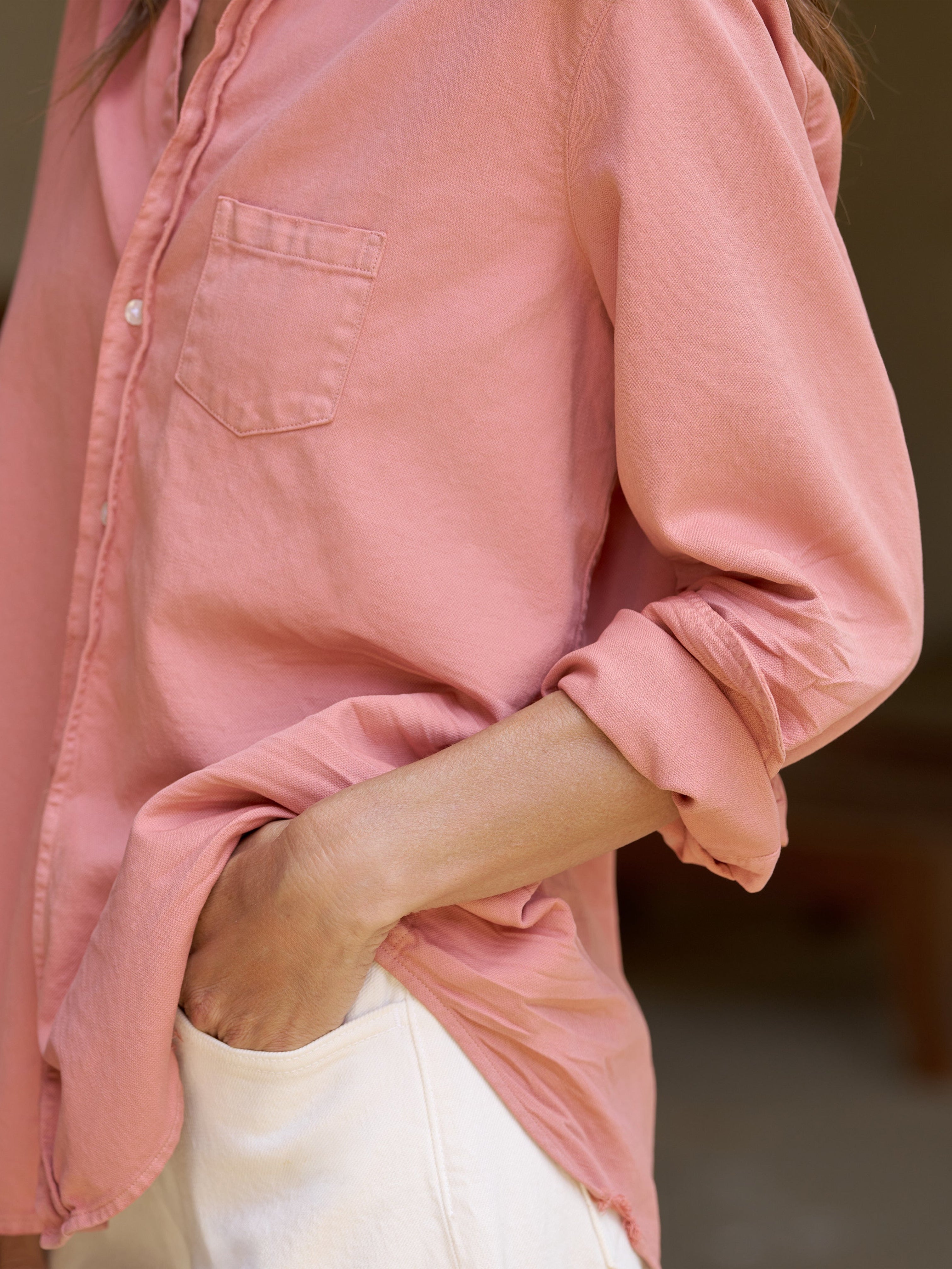 EILEEN TATTERED DENIM SHIRT ADOBE