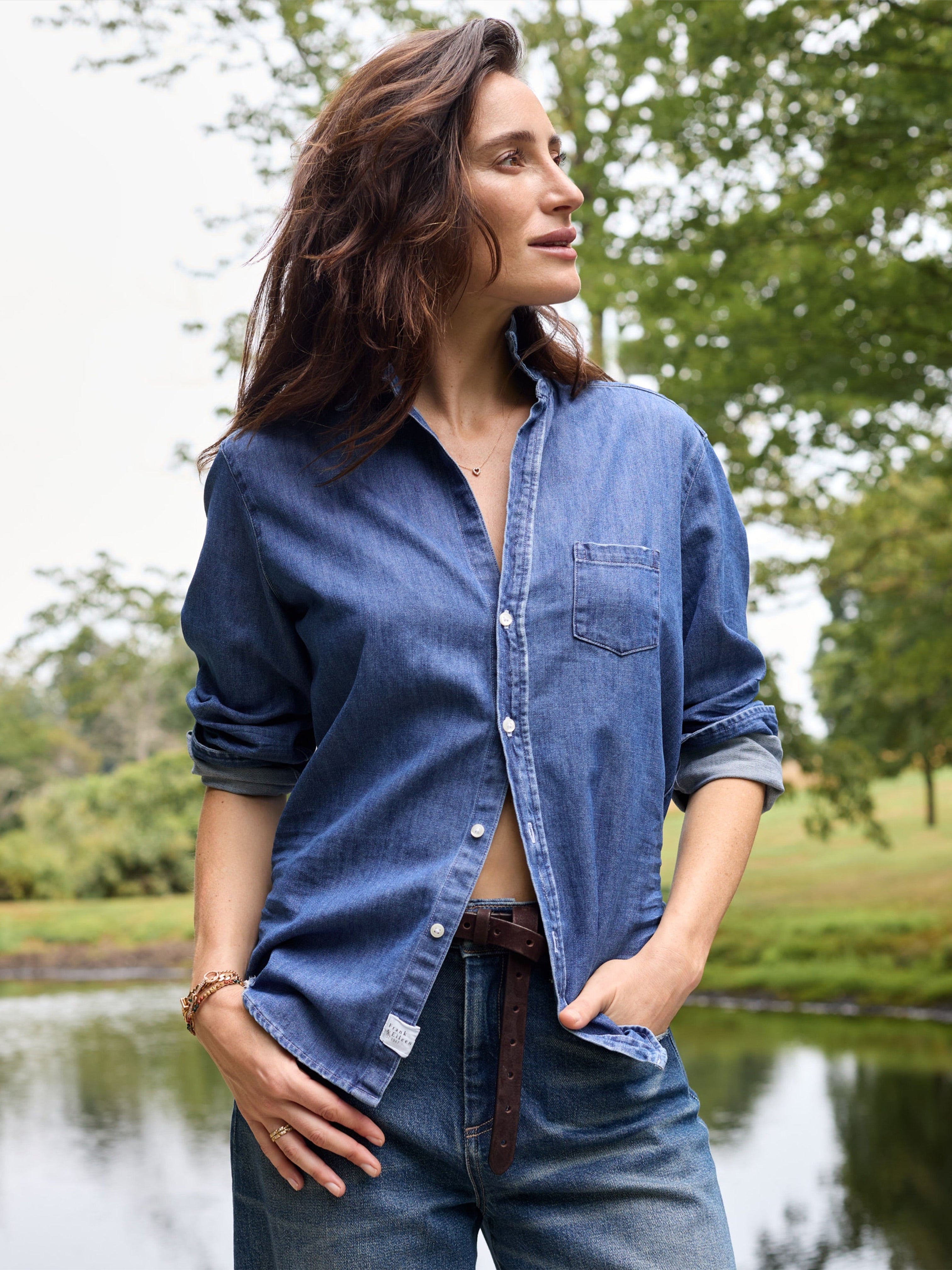 EILEEN TATTERED DENIM SHIRT DISTRESSED INDIGO WASH
