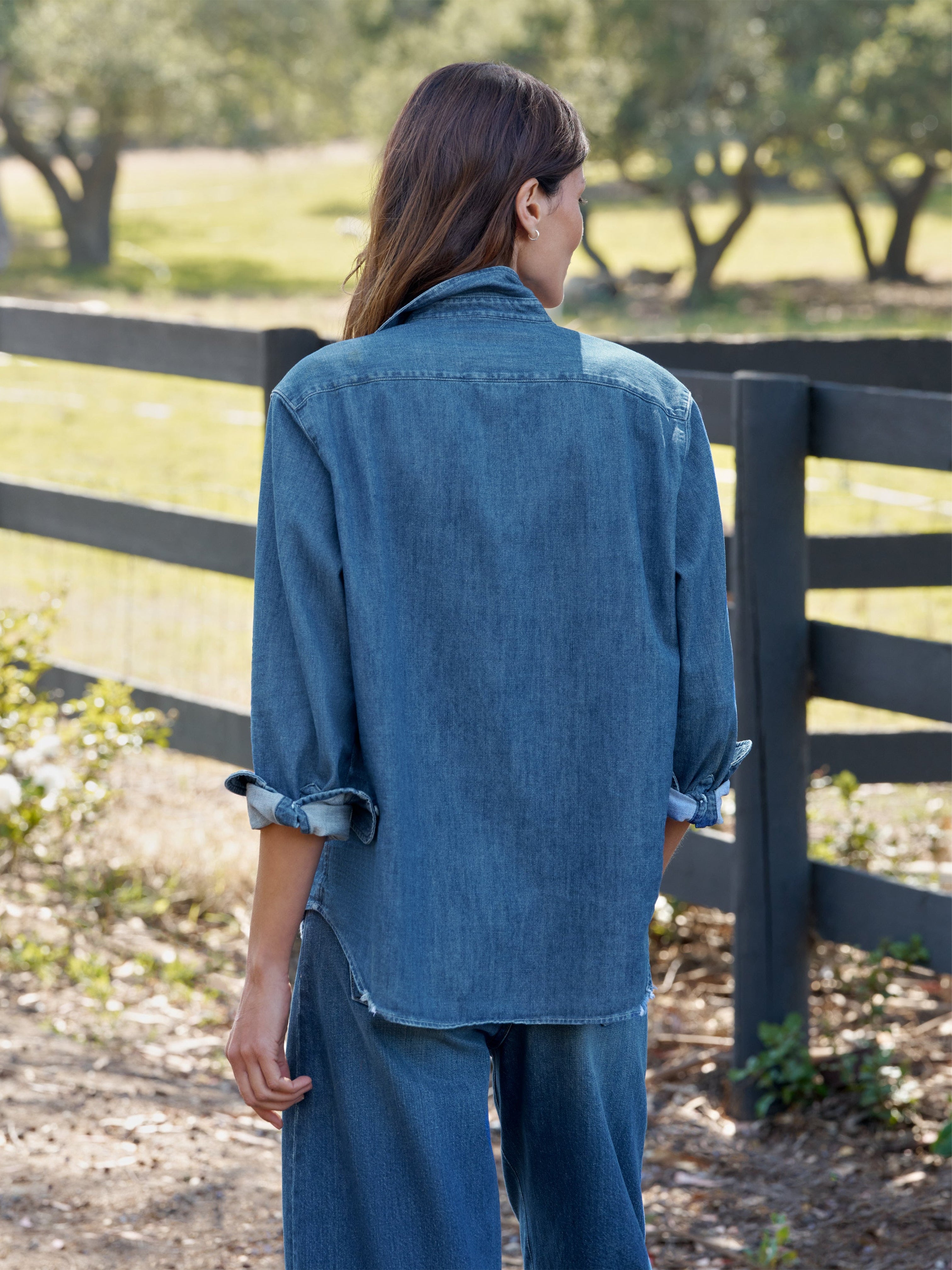 EILEEN TATTERED DENIM SHIRT DISTRESSED INDIGO WASH