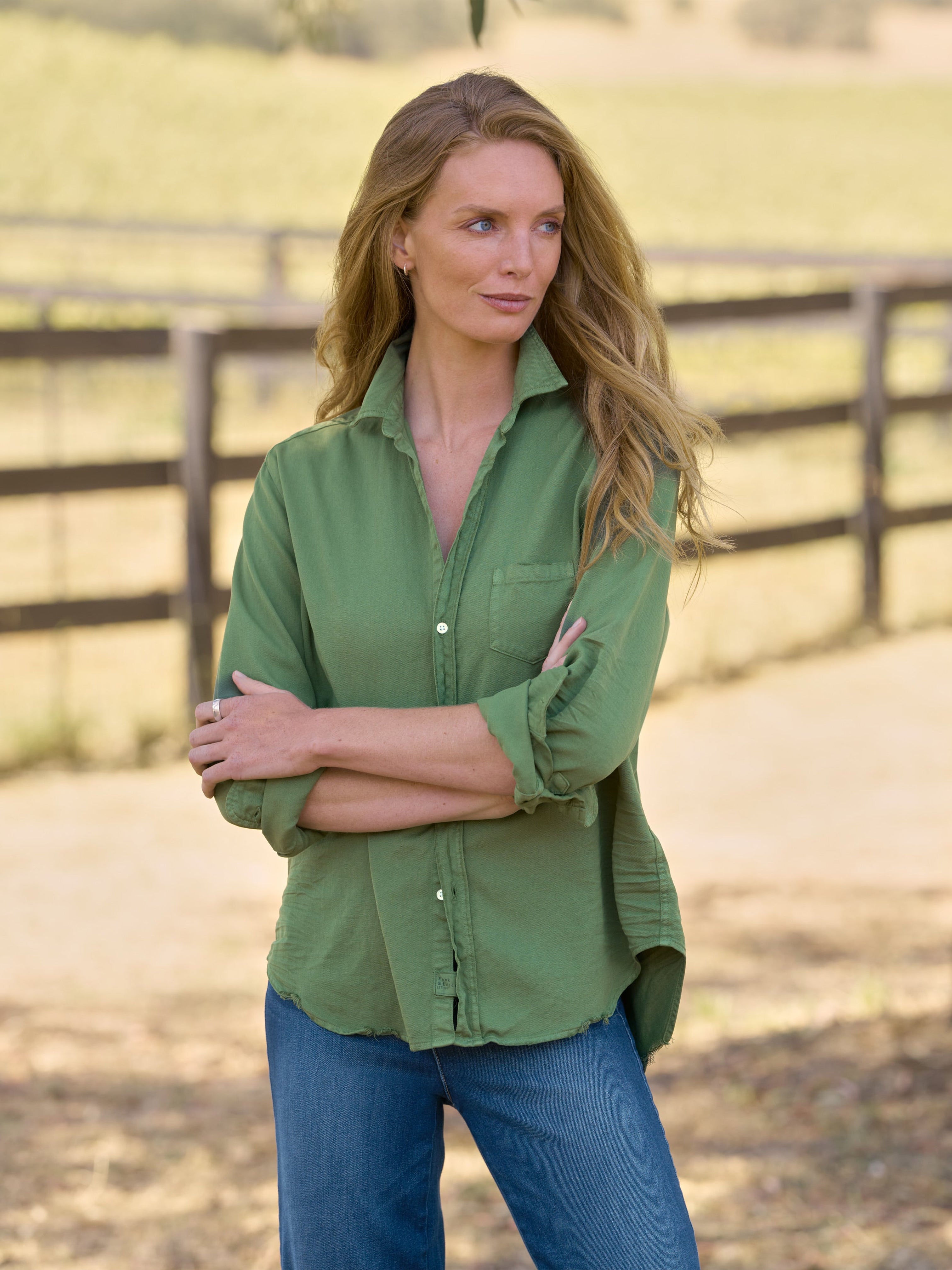 EILEEN TATTERED DENIM SHIRT NORI