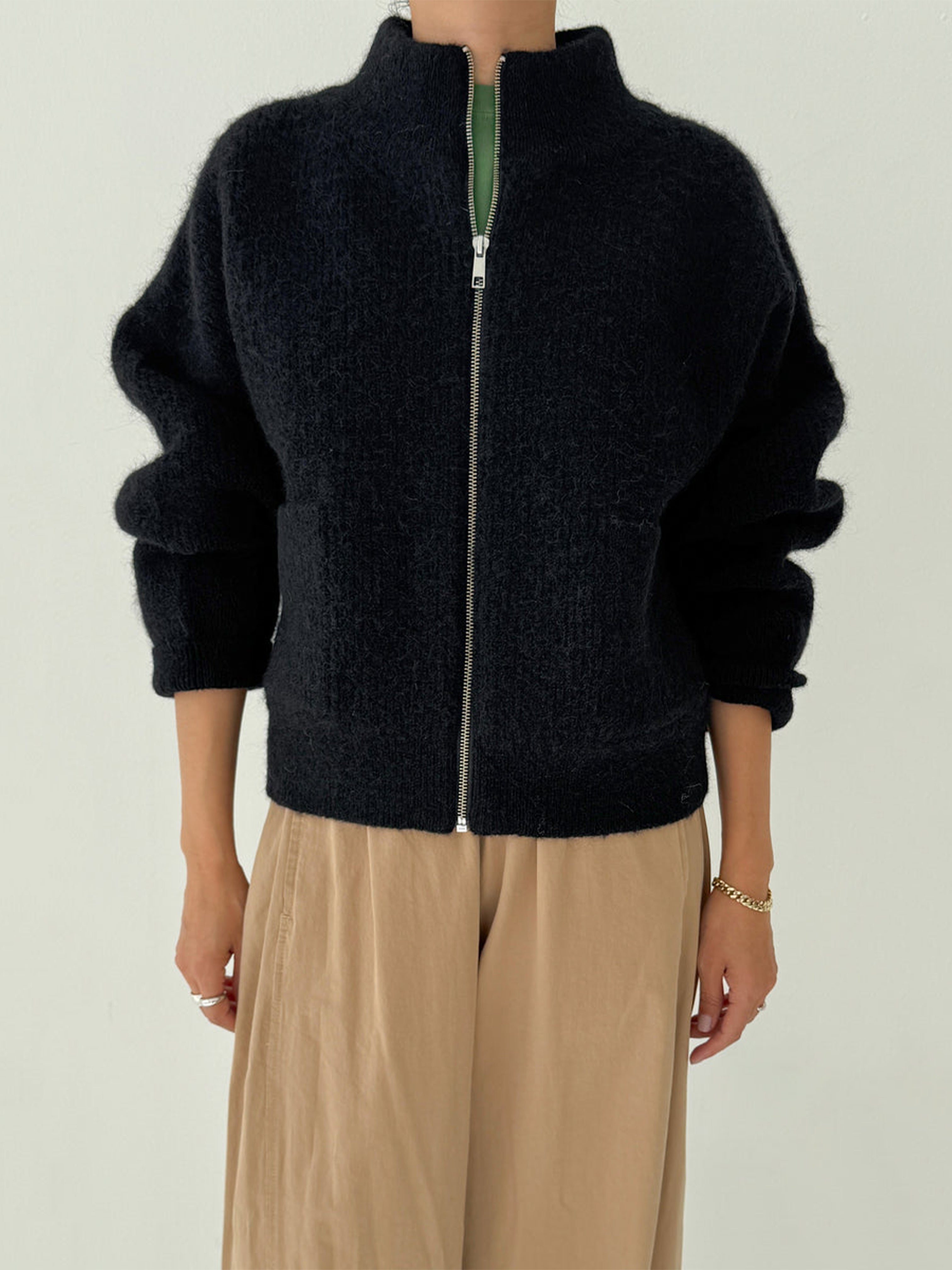 ALPACA ZIP FRONT JACKET BLACK