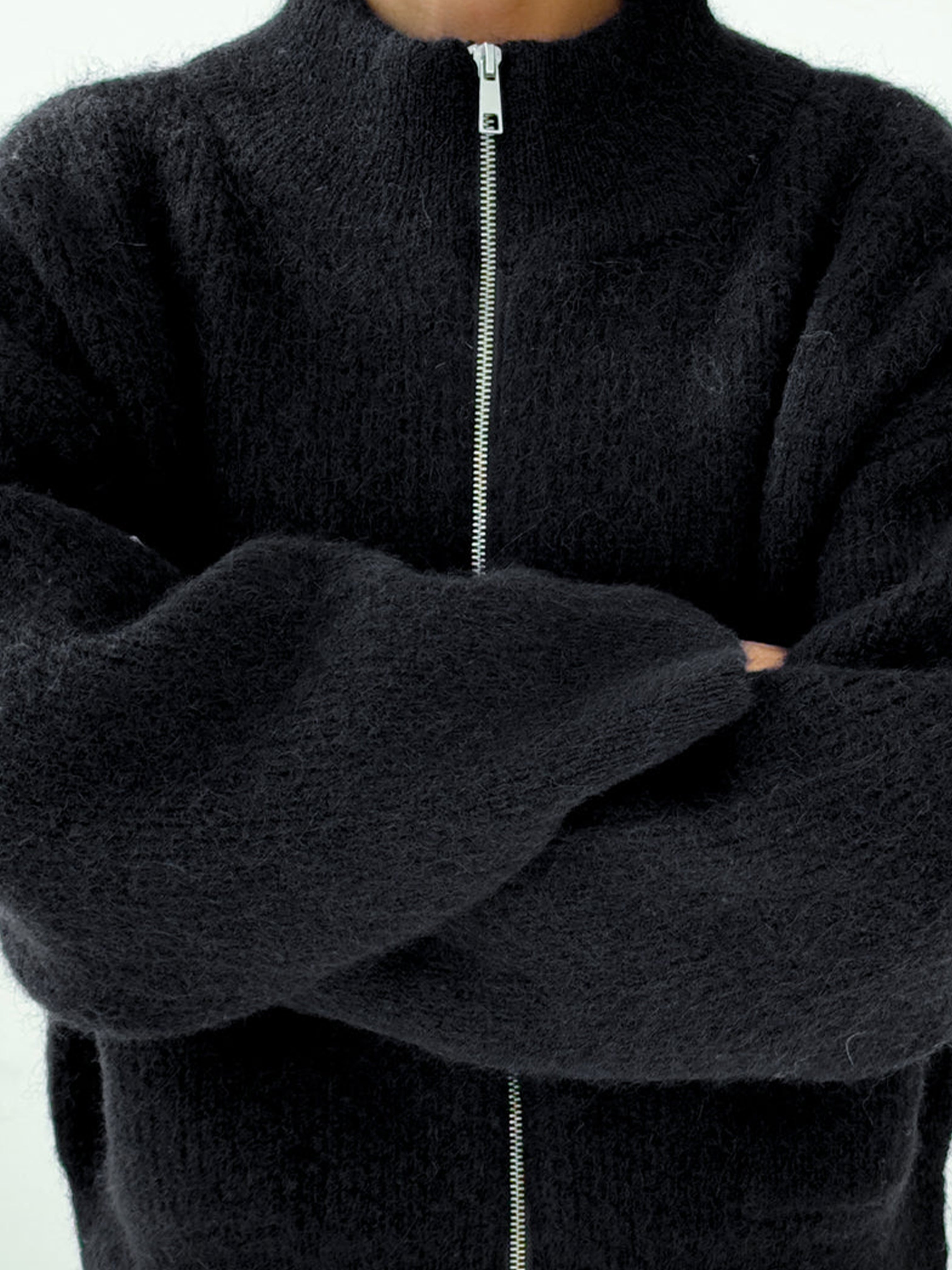ALPACA ZIP FRONT JACKET BLACK