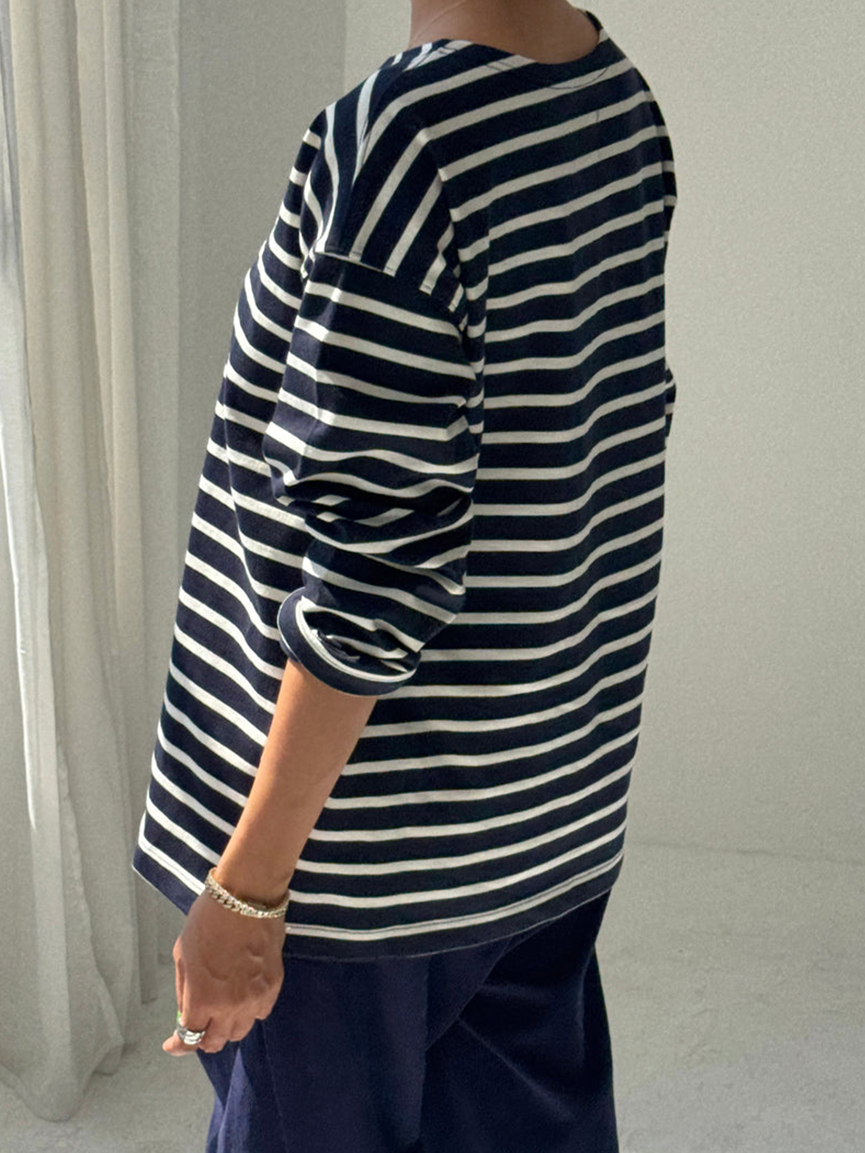 MARSEILLE TOP WHITE STRIPE ON NAVY