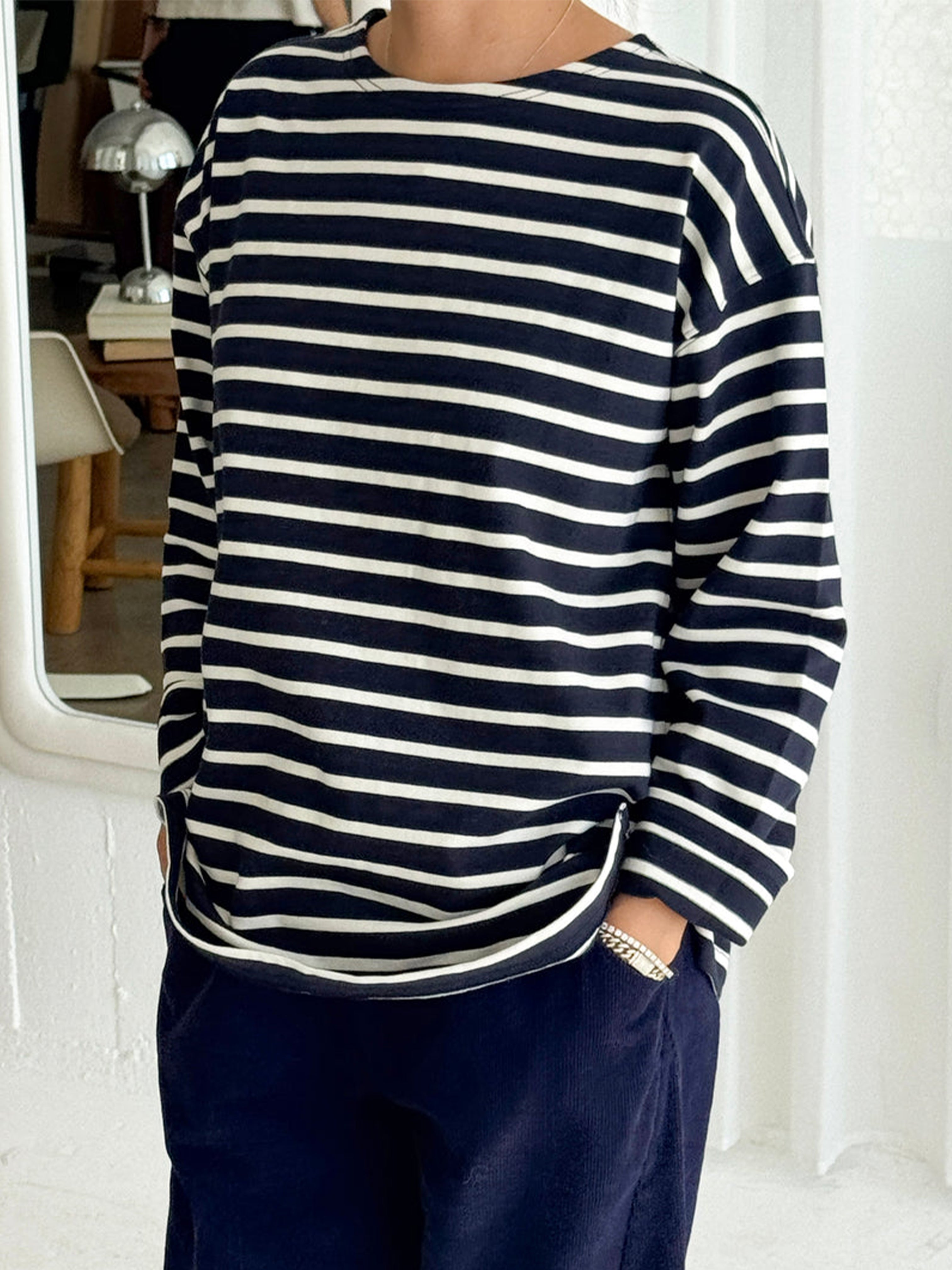 MARSEILLE TOP WHITE STRIPE ON NAVY