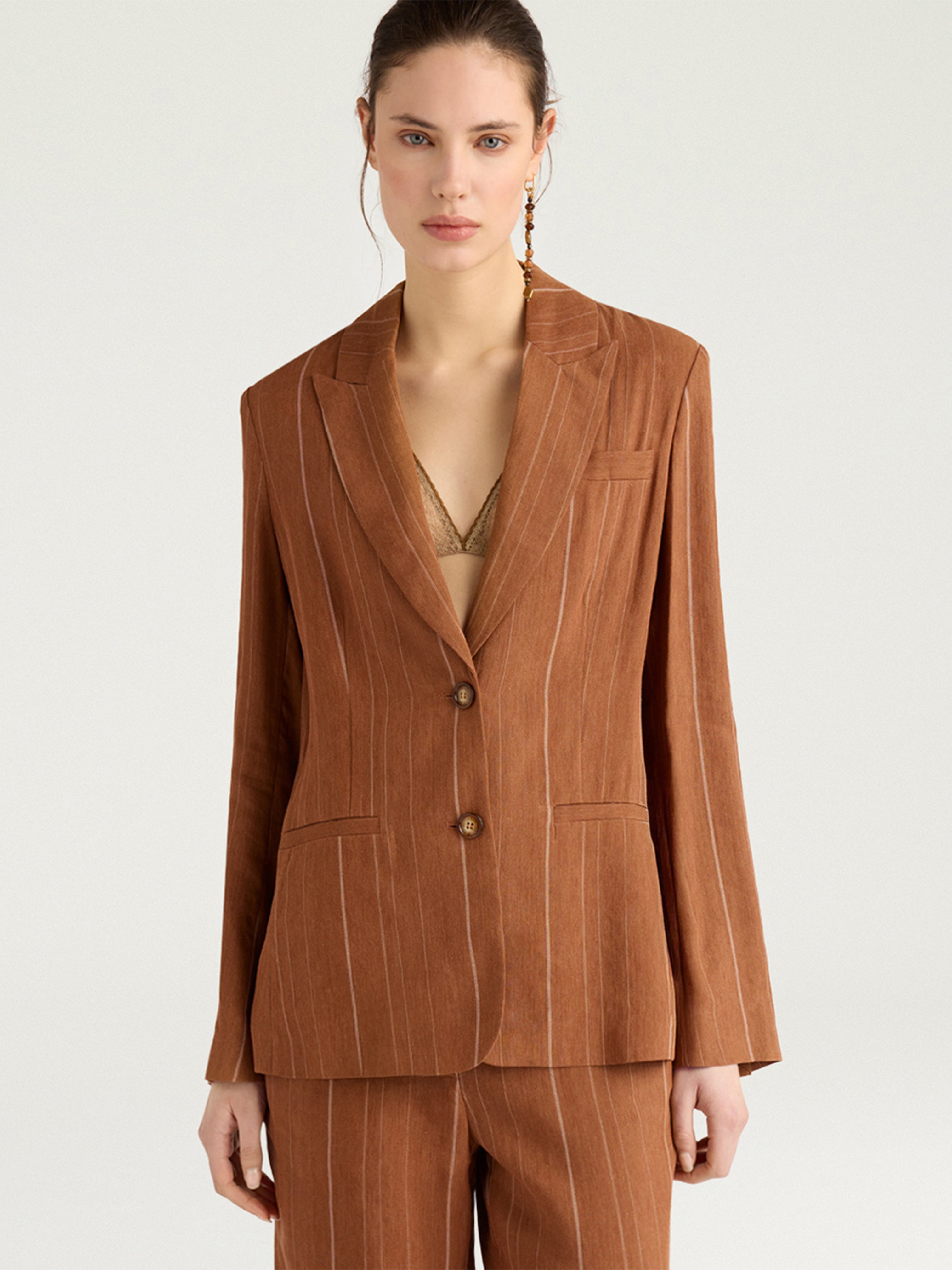 CALICHE PINSTRIPE JACKET BURNT SIENA