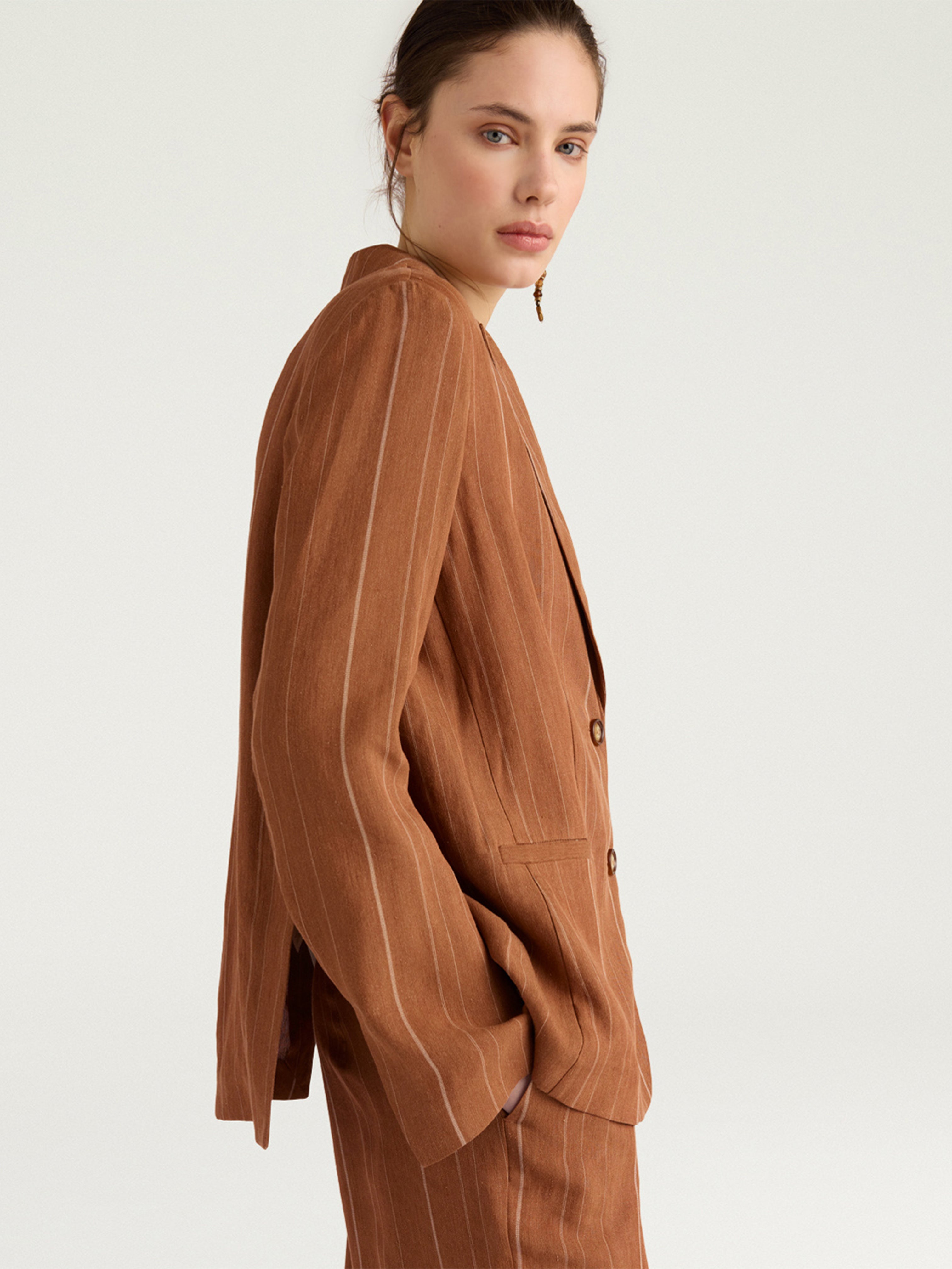 CALICHE PINSTRIPE JACKET BURNT SIENA
