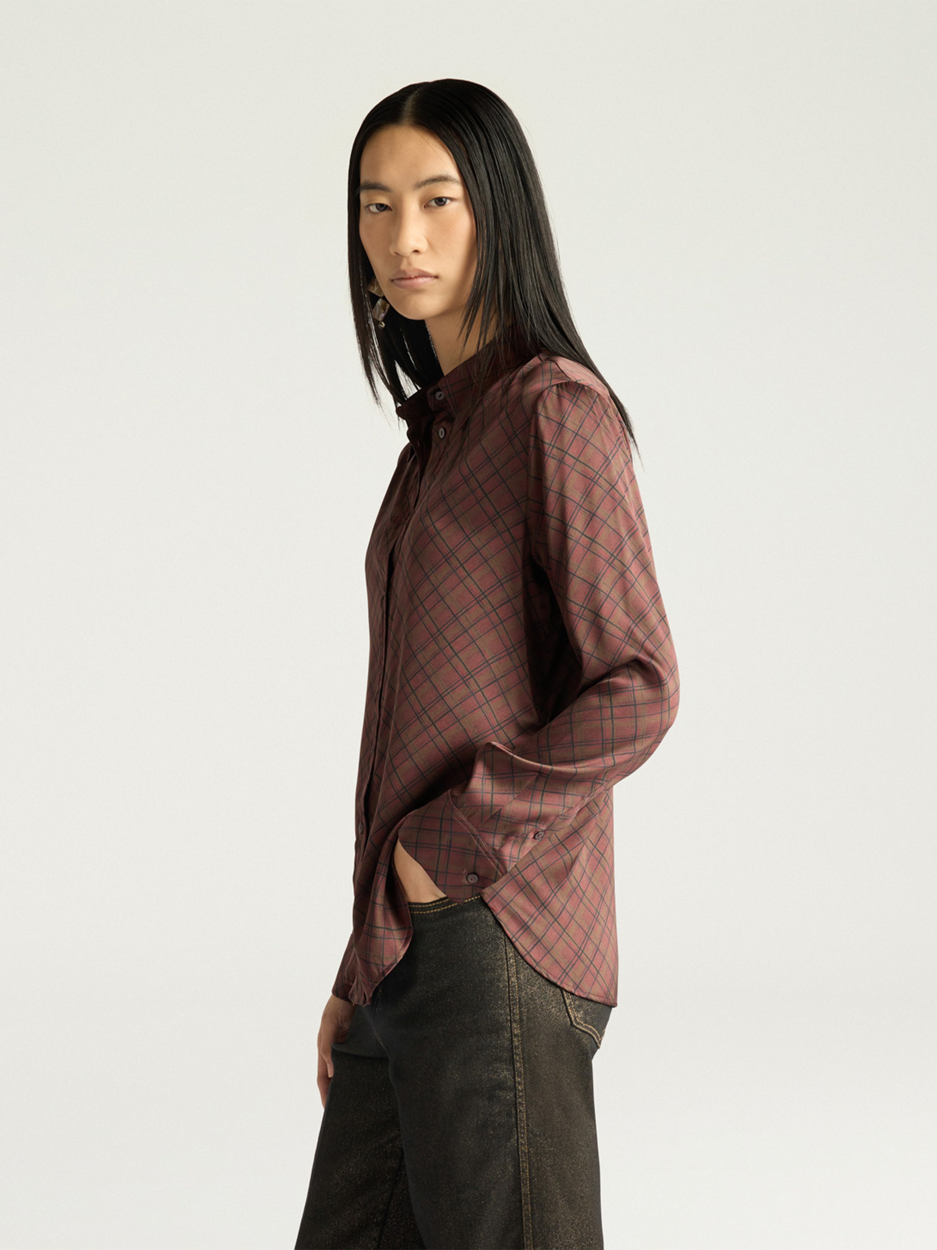 CORA STRETCH SATIN SHIRT TOBACCO MULTICOLOUR