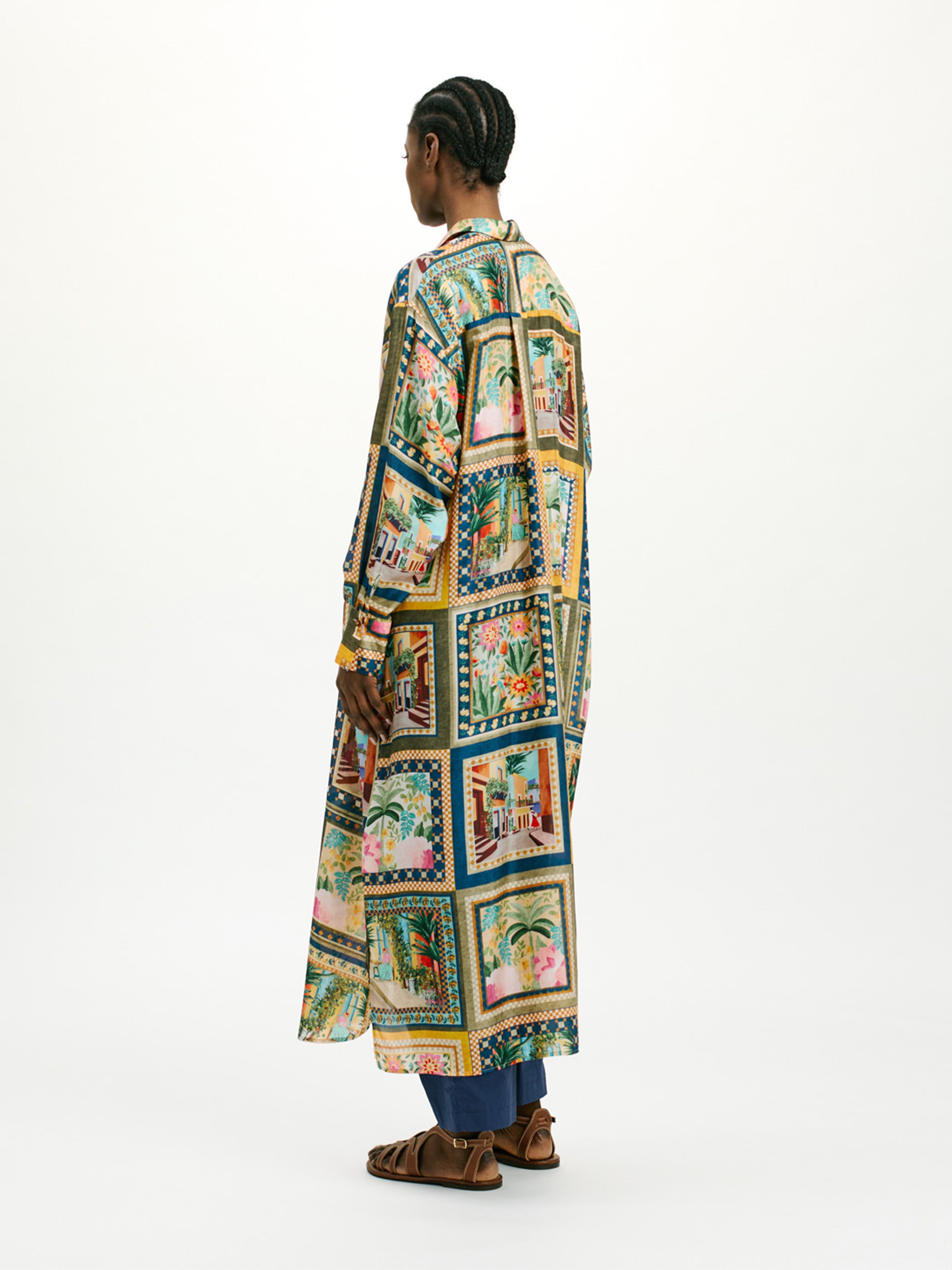 JAU DRESS IN PRINTED HABOTAI MULTICOLOR GREEN