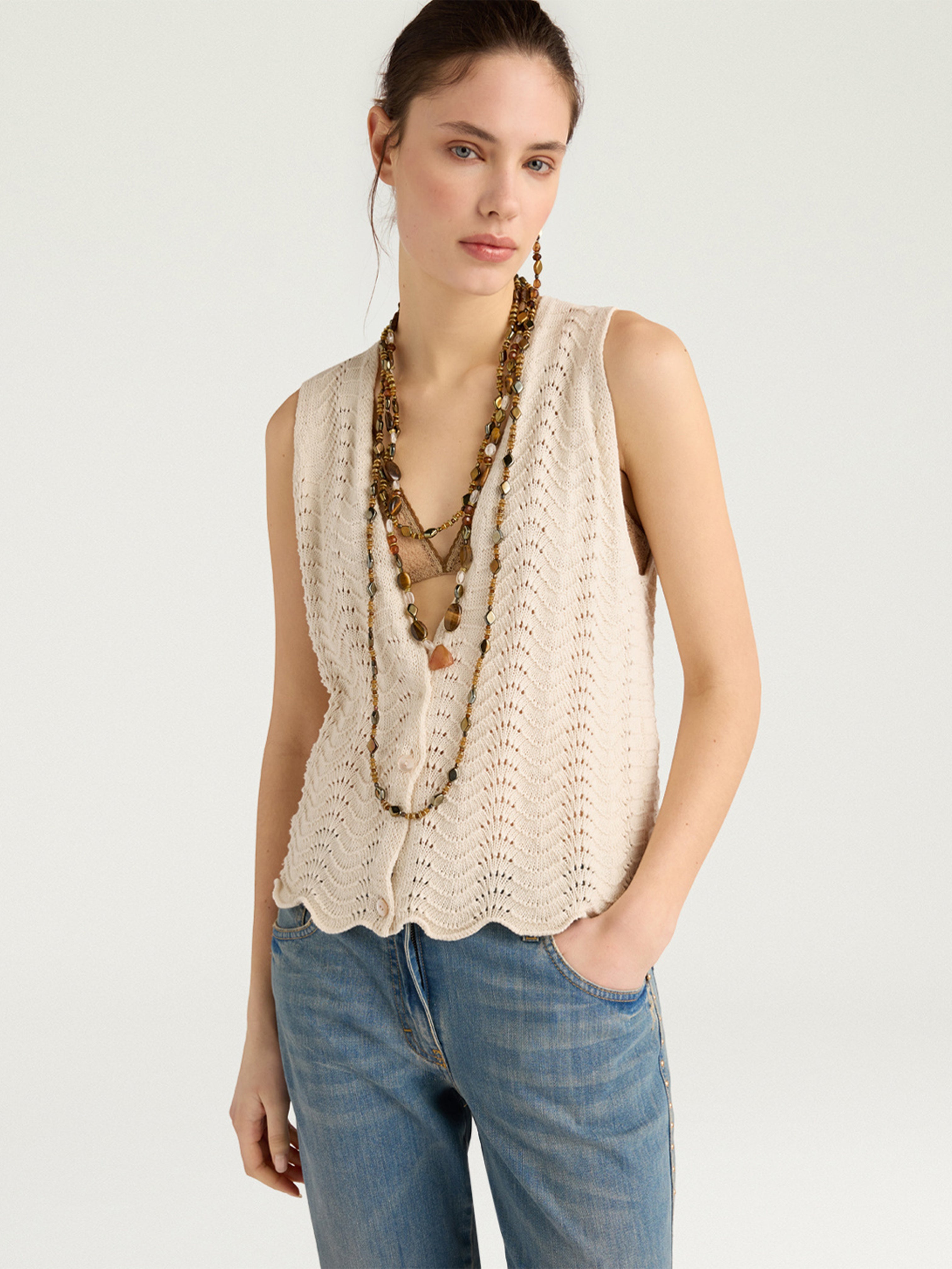 LEON KNIT GILET CREAM