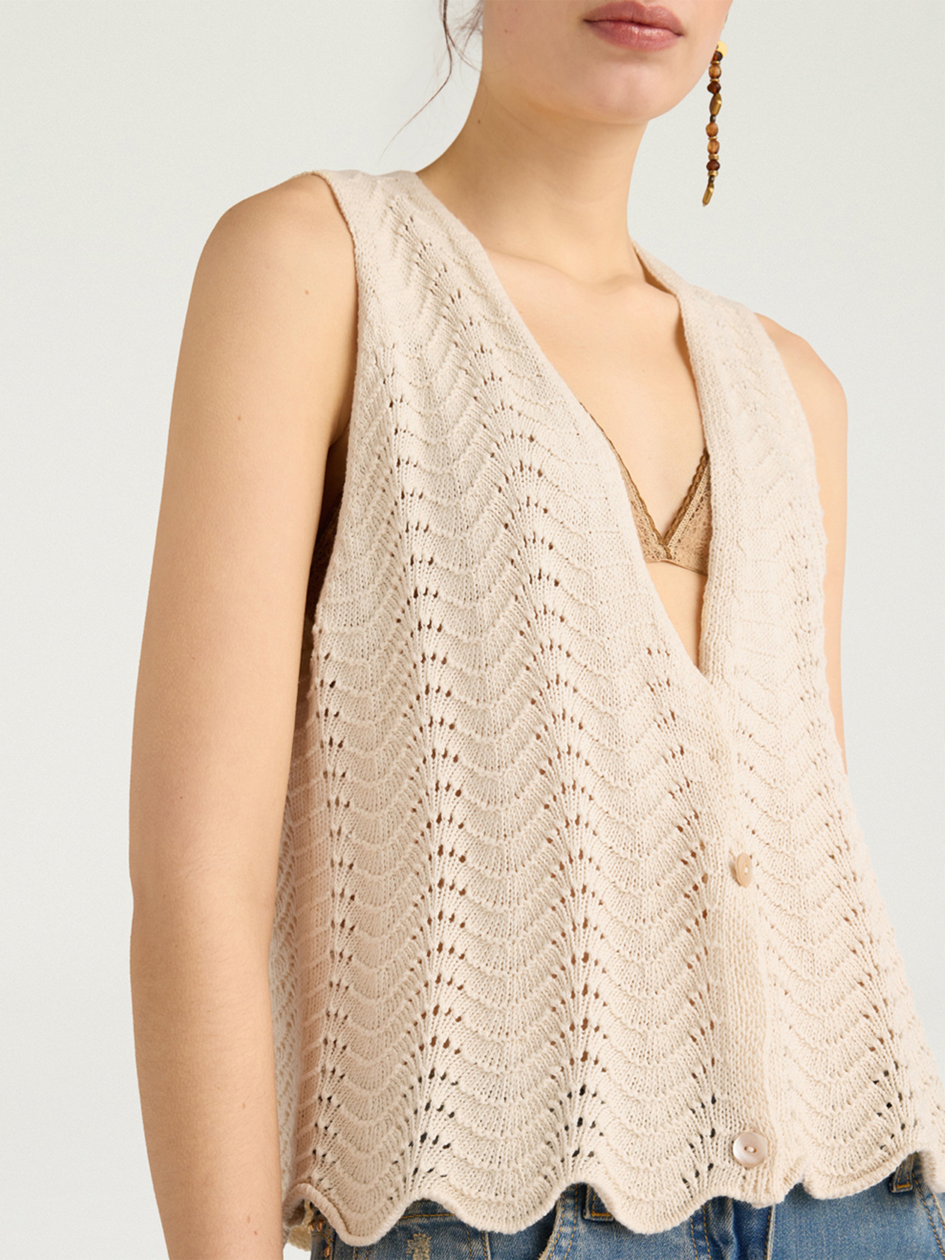 LEON KNIT GILET CREAM