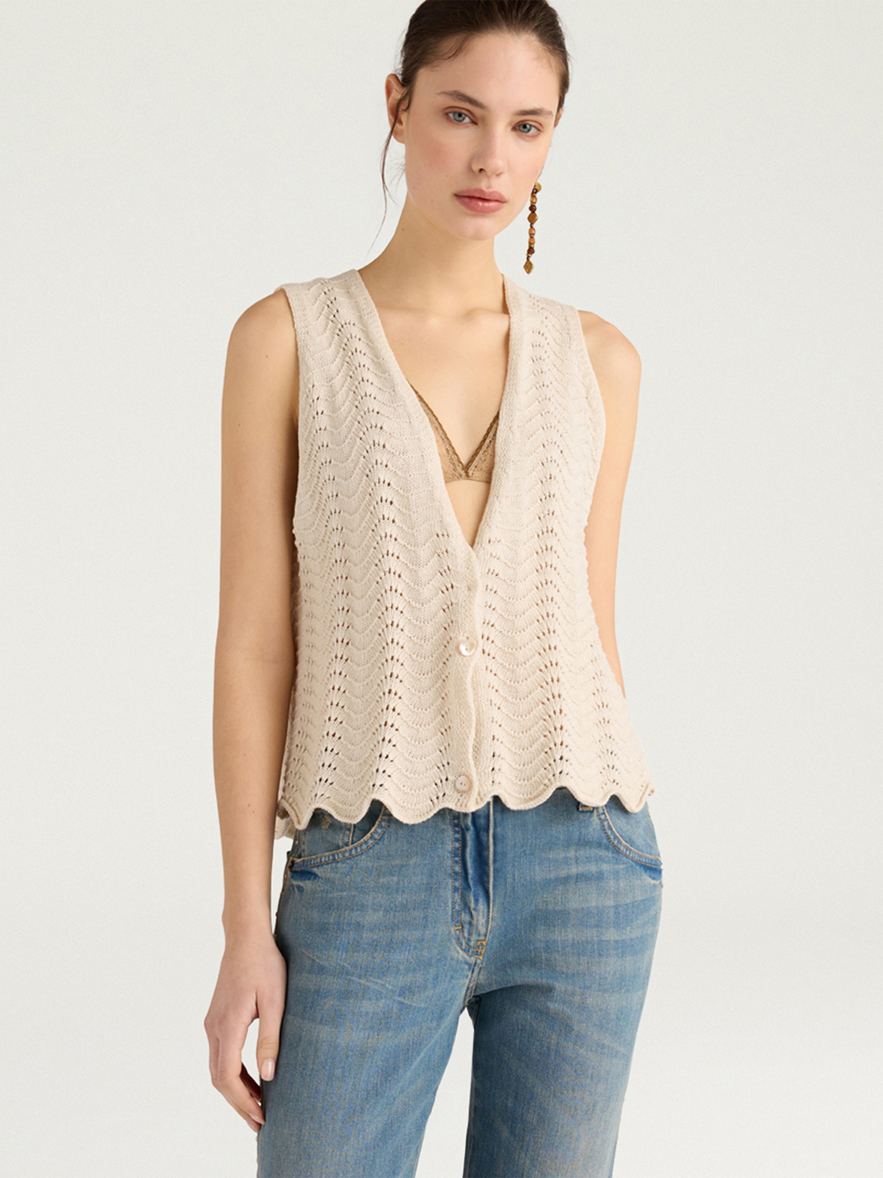 LEON KNIT GILET CREAM