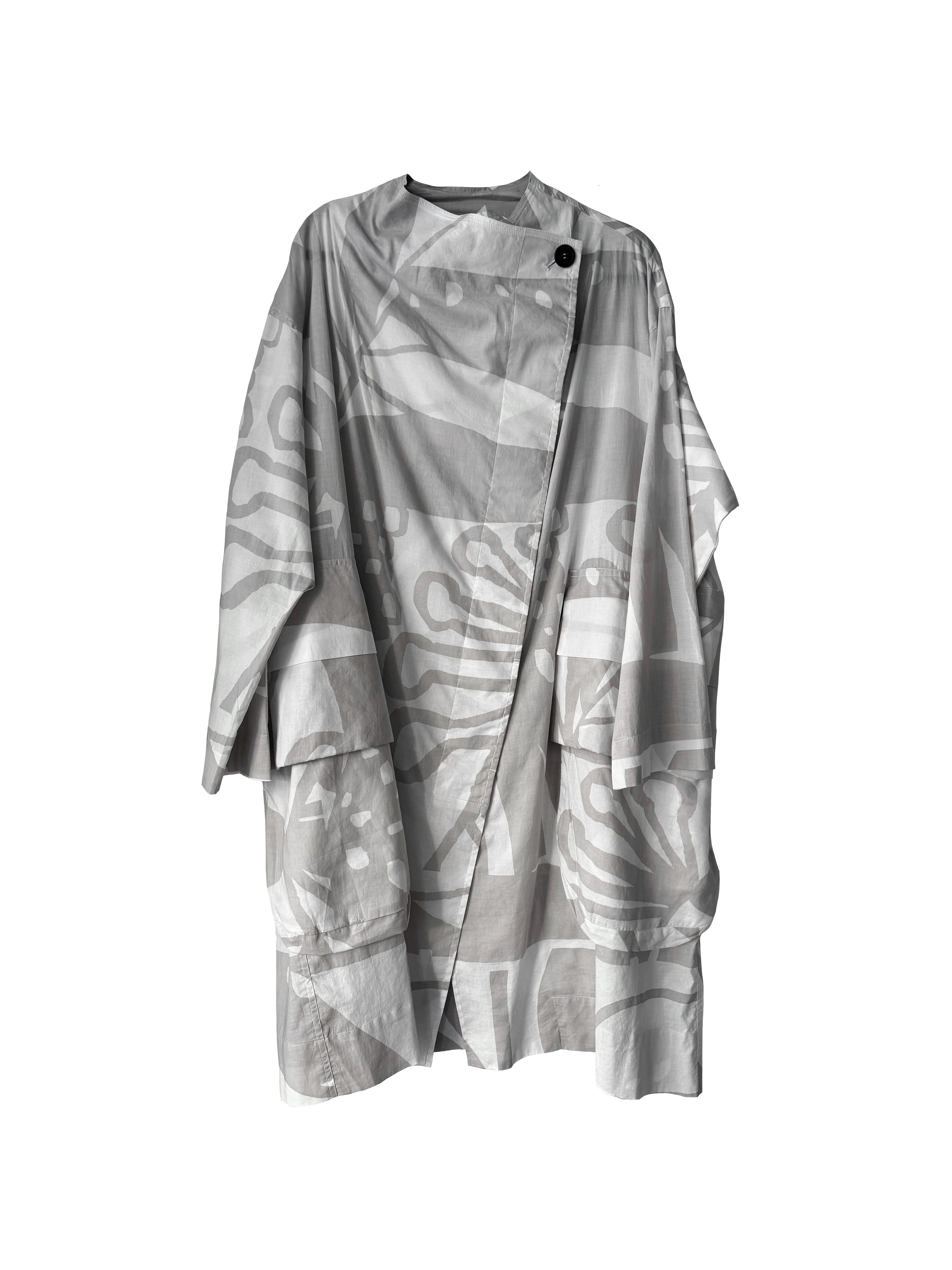 ABSTRACT POCKET COAT WHITE/LIGHT GREY