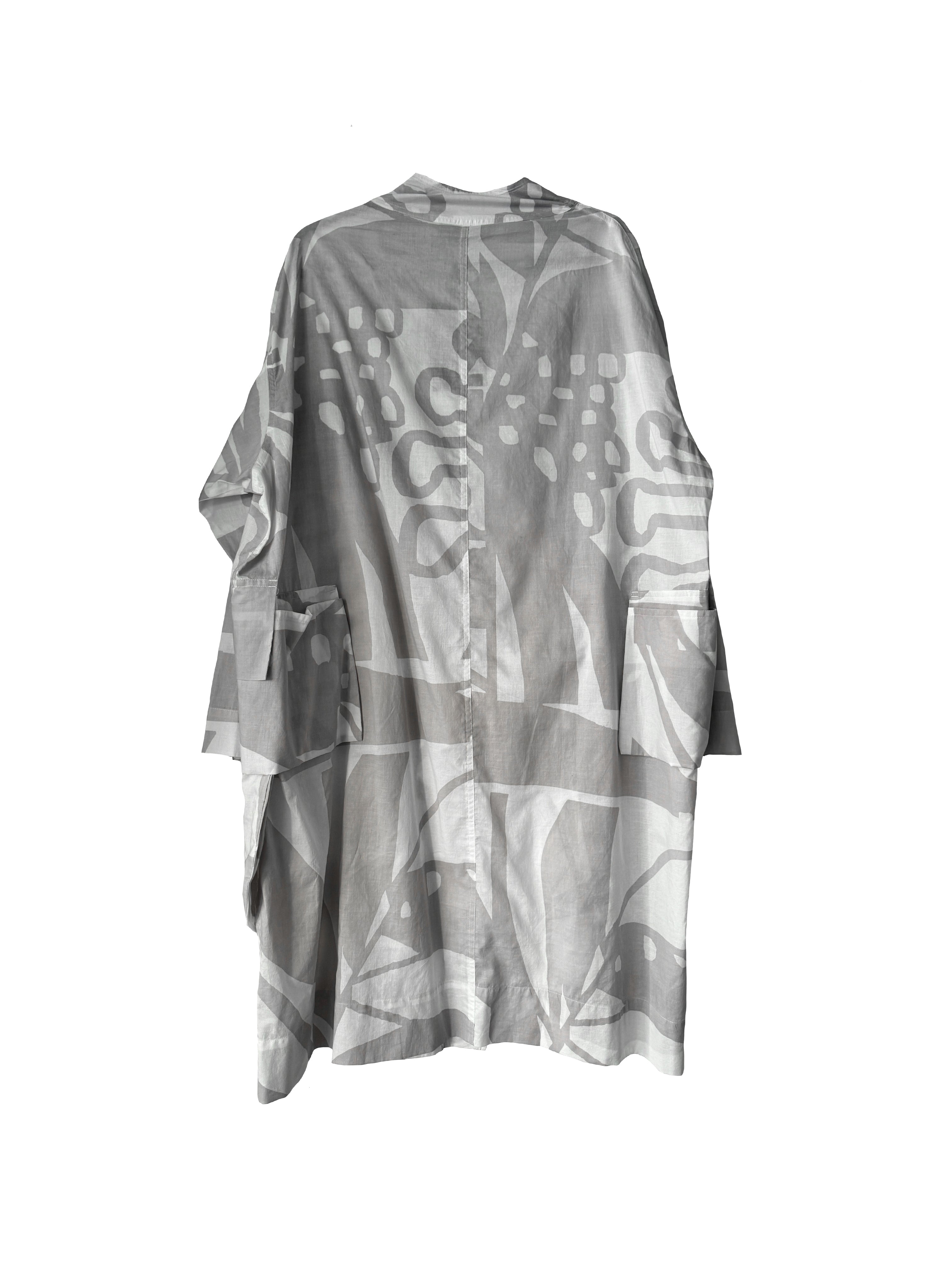 ABSTRACT POCKET COAT WHITE/LIGHT GREY