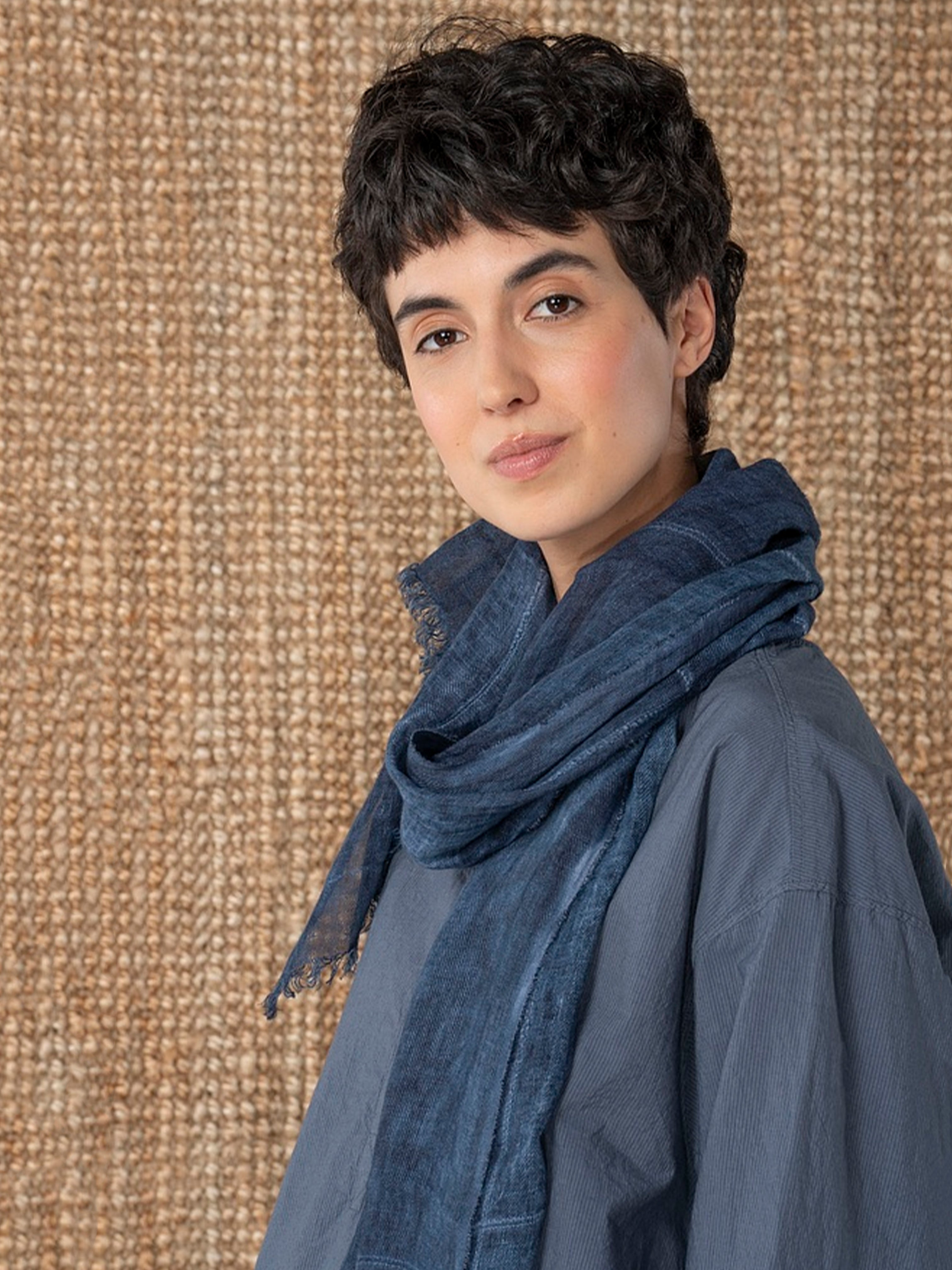 LINEN SCARF 606 NAVY