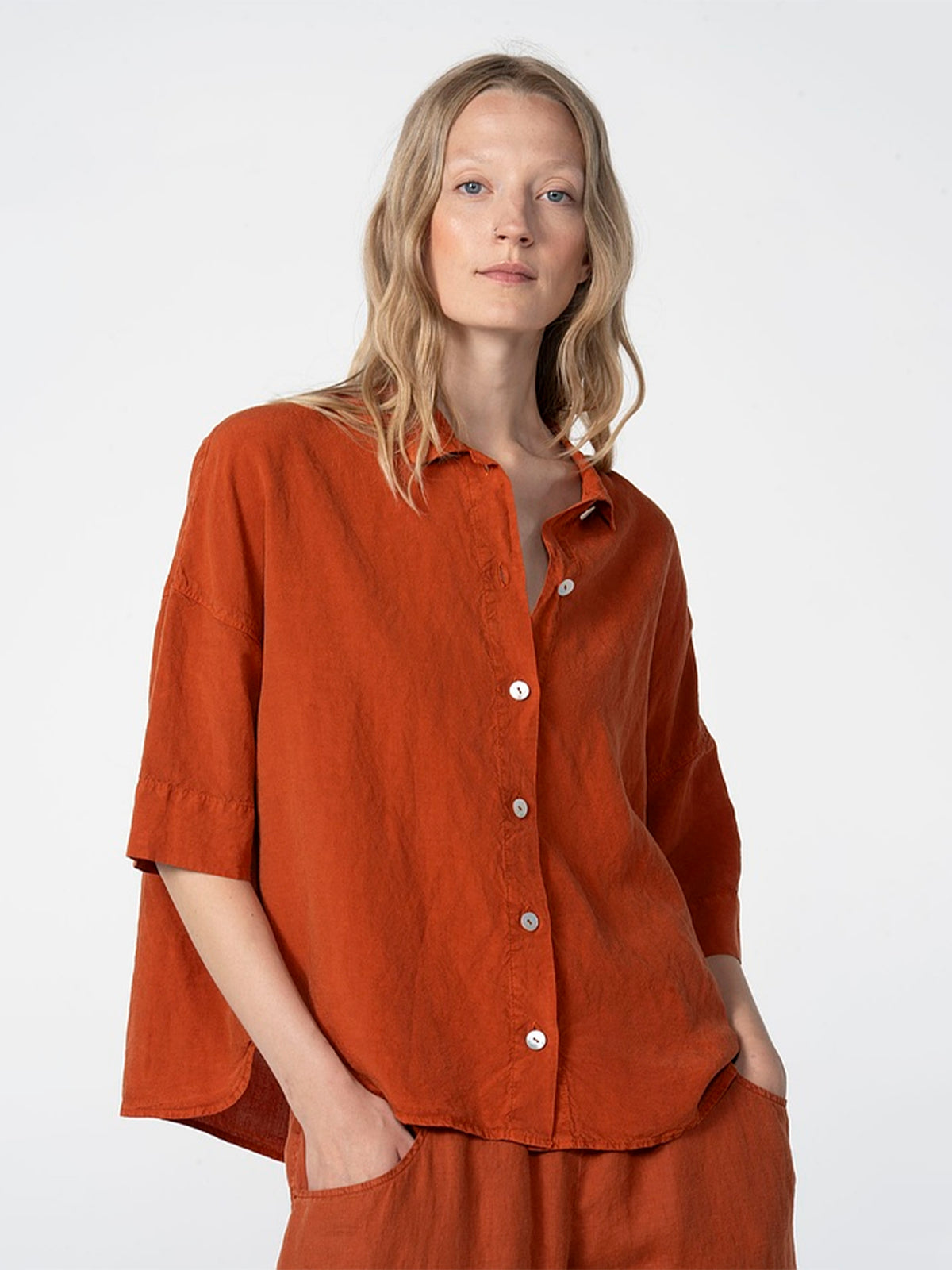 LINEN TENCEL SHIRT 611 RUST