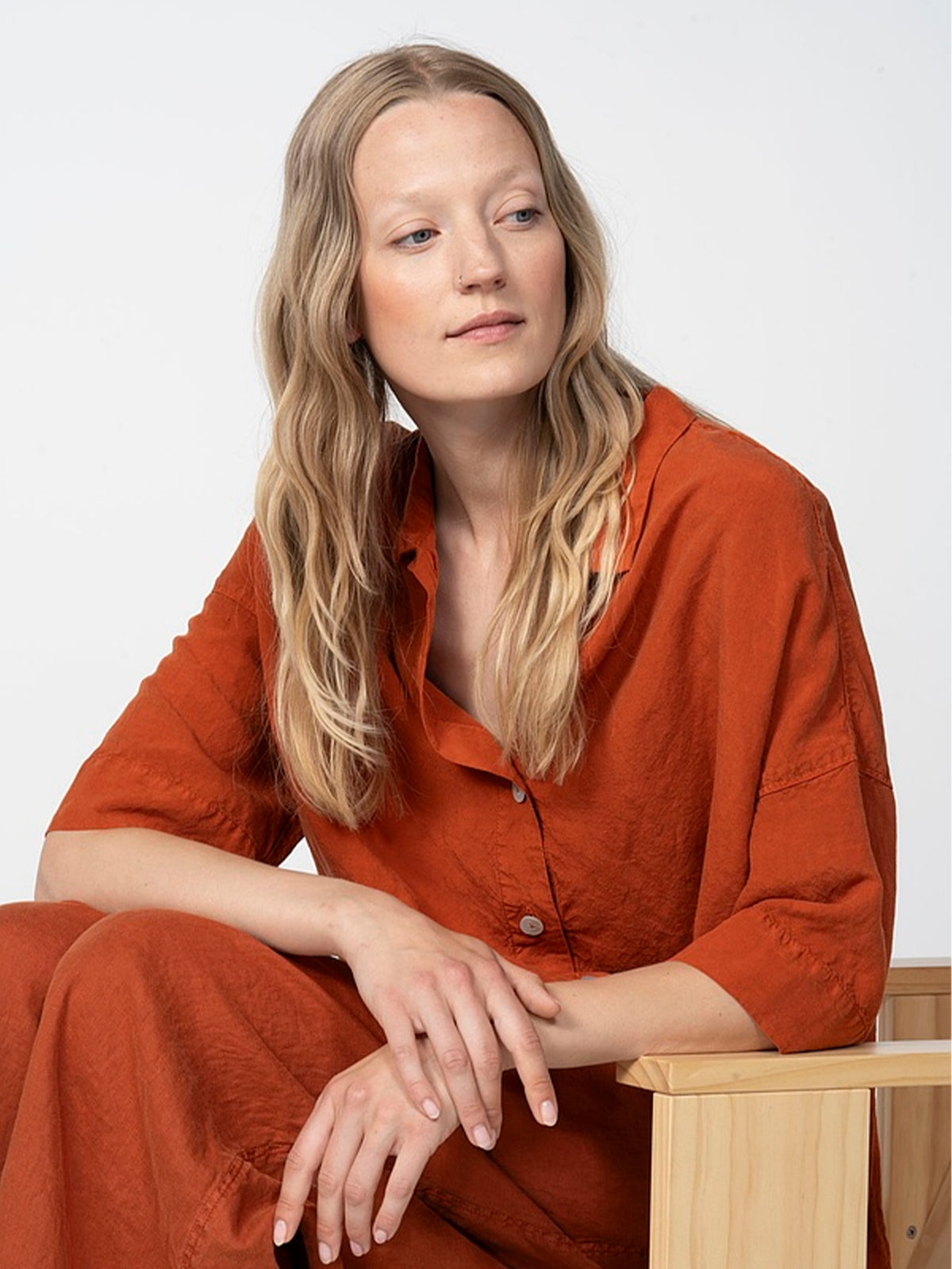LINEN TENCEL SHIRT 611 RUST