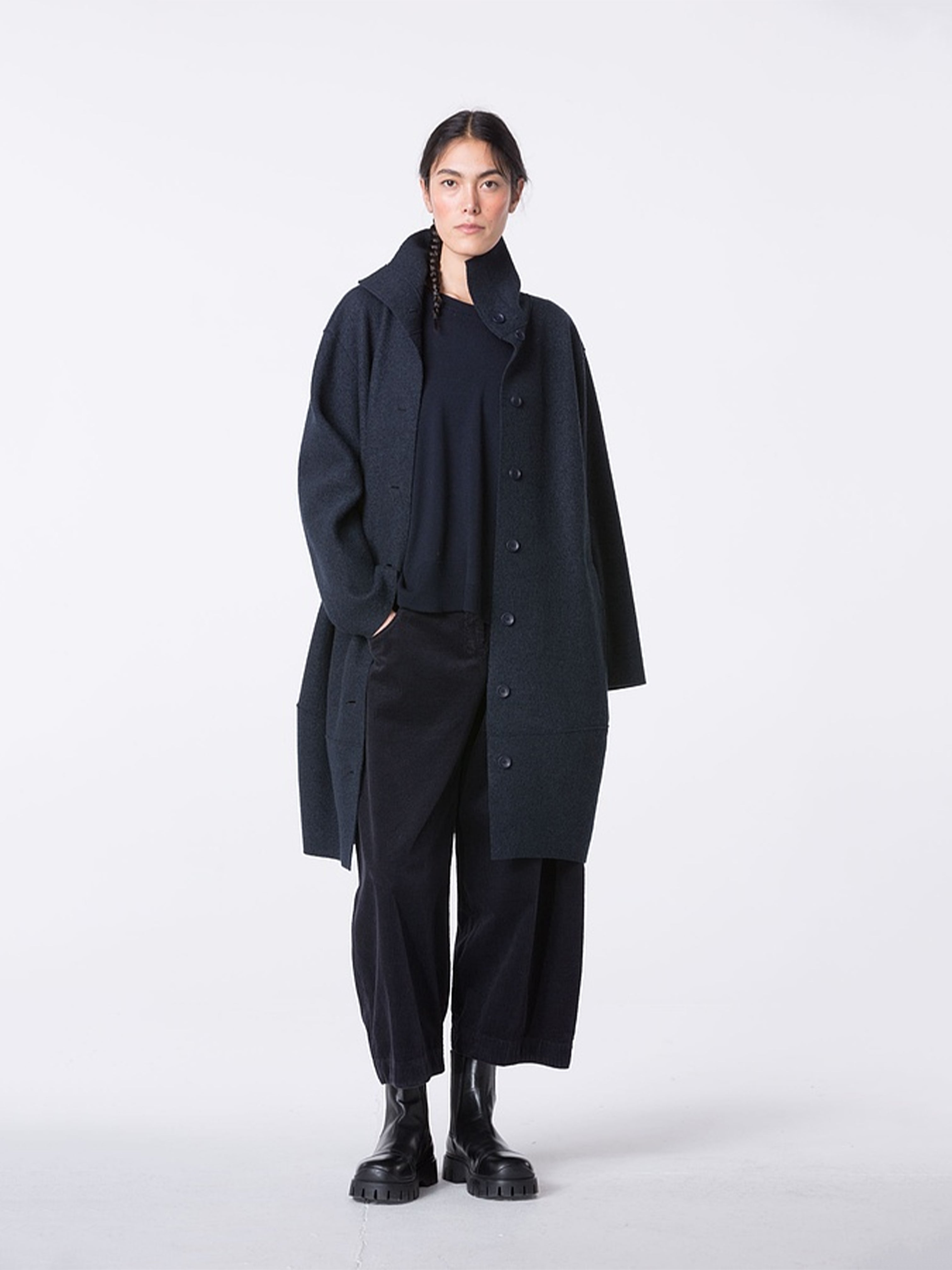 FUNNEL NECK WOOL JACKET NAVY