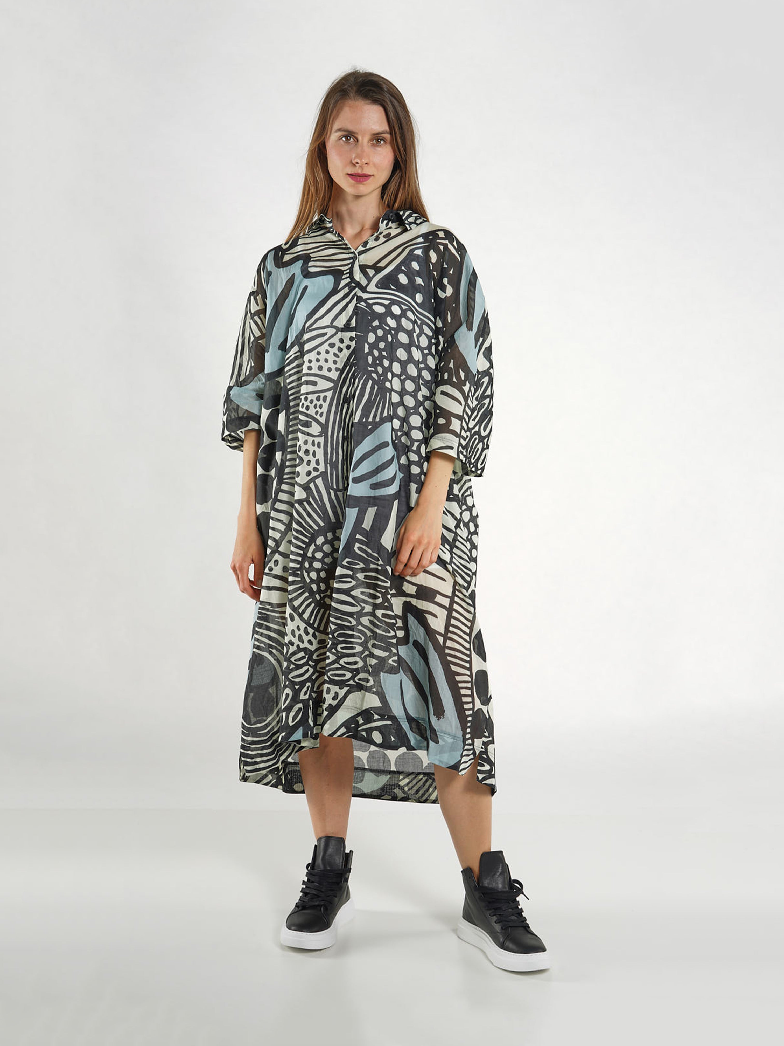 SHIRT DRESS BLACK MINT LIME PRINT