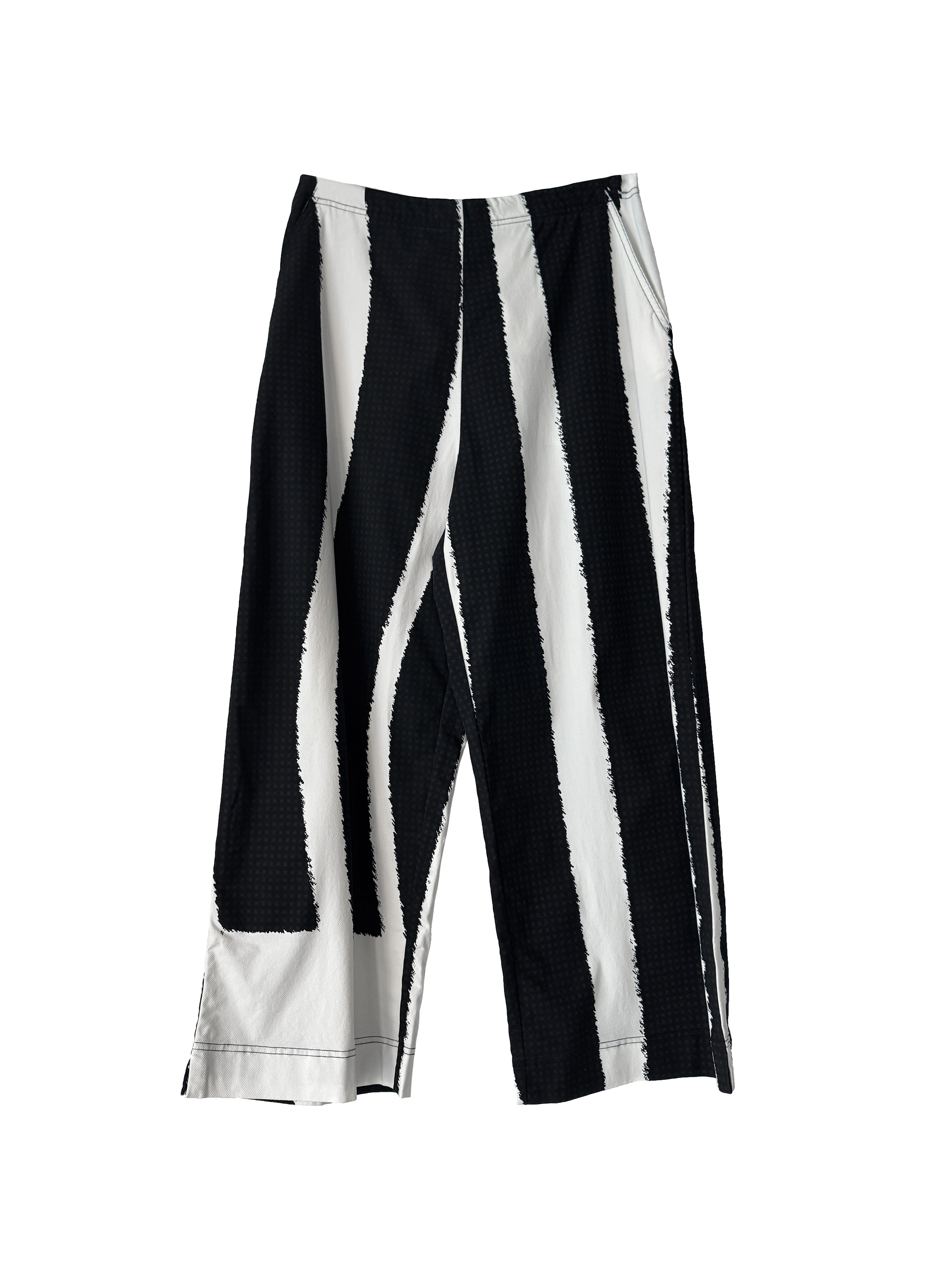 ABSTRACT CROPPED STRIPE PANT BLACK PRINT
