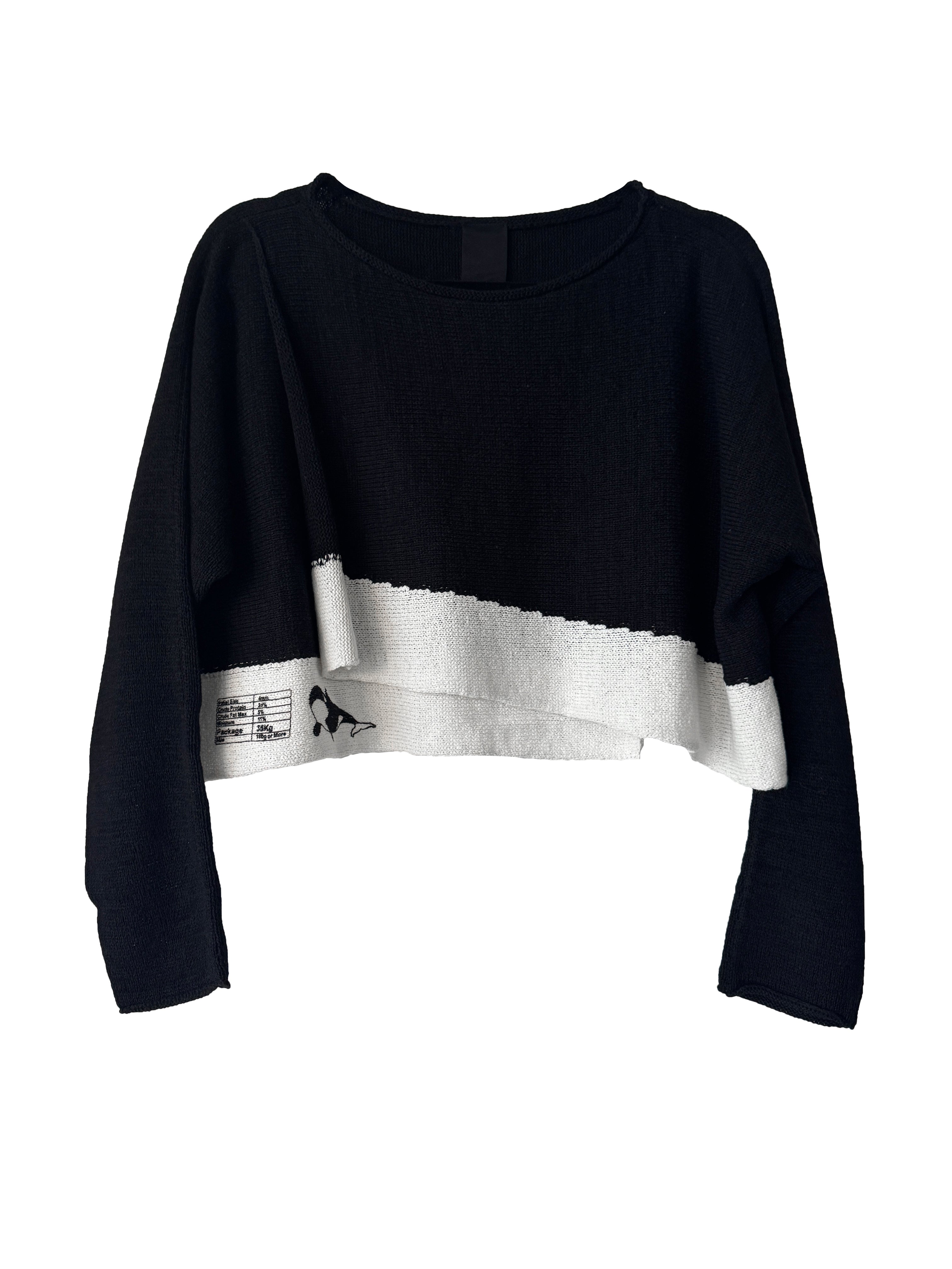 CROPPED RELAXED KNIT BLACK PRINT