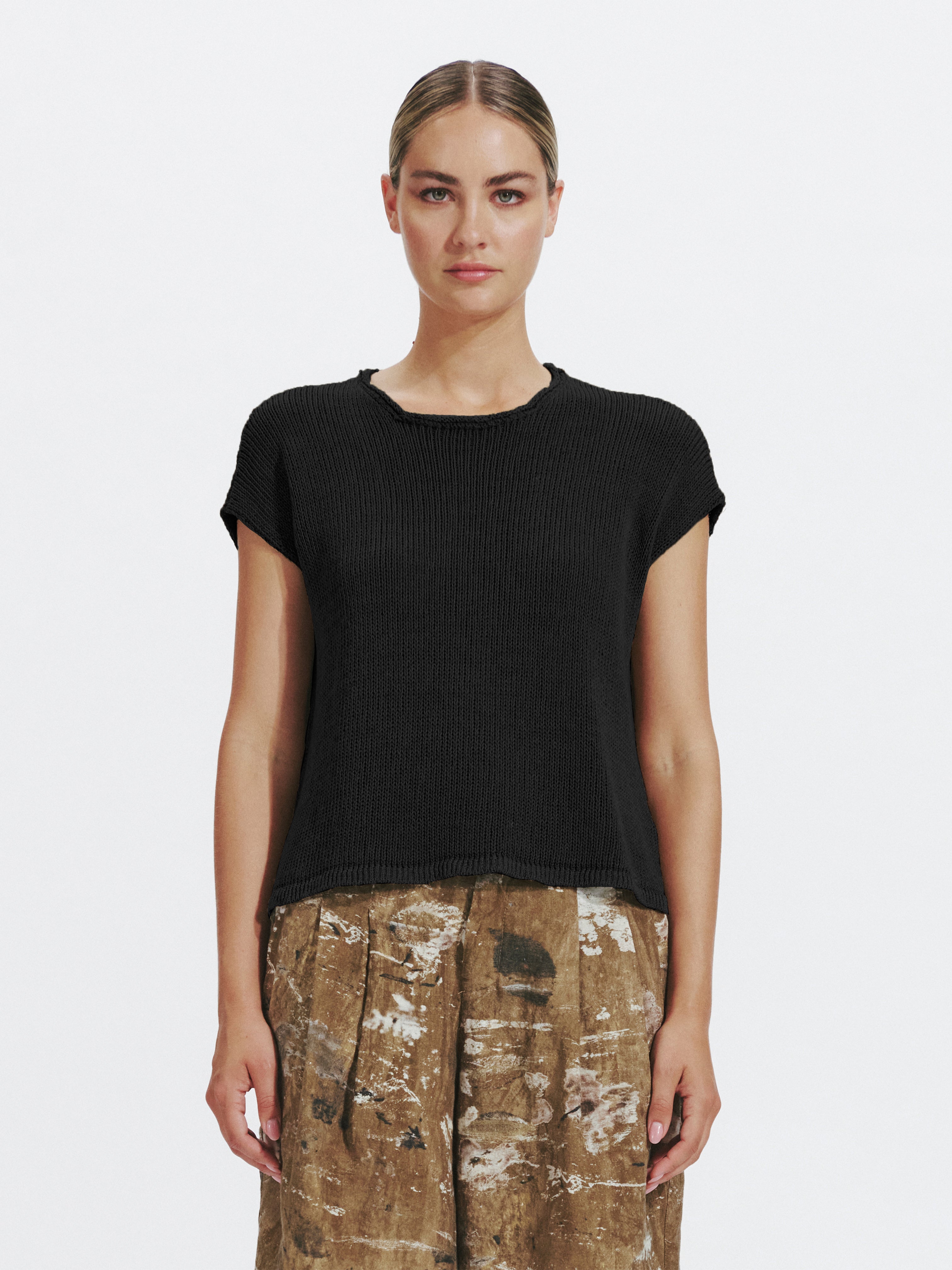 KNIT MELANGE TEE BLACK