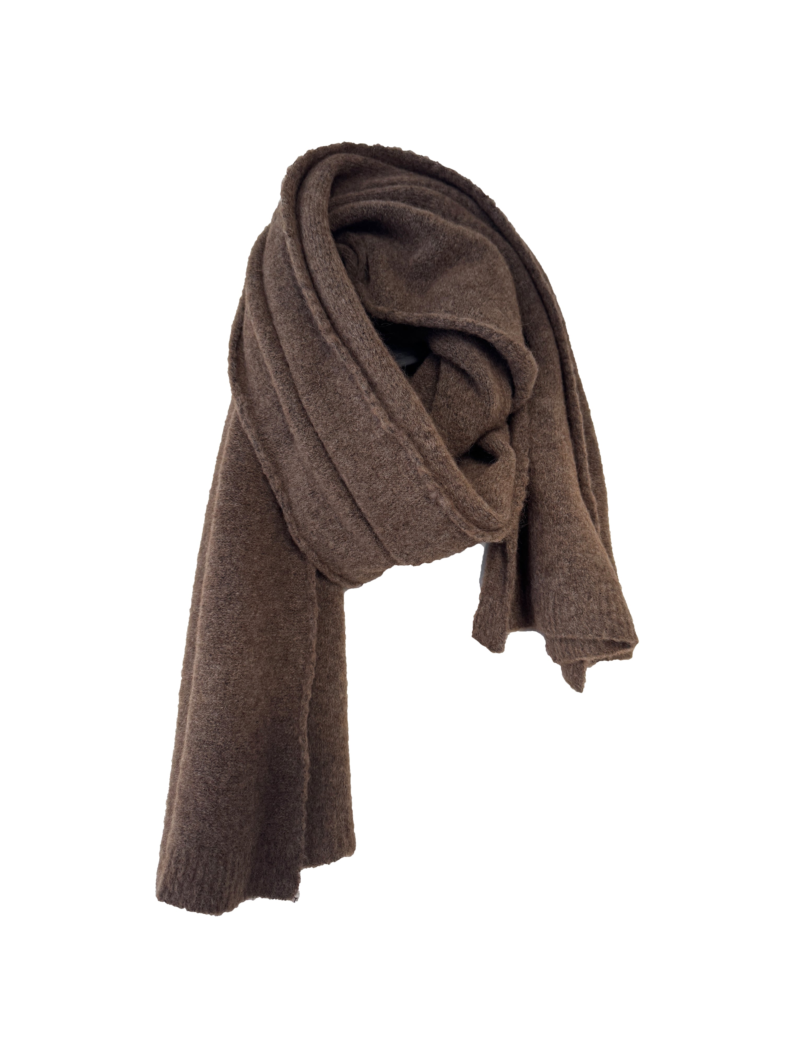 WOOL BLEND KNIT SCARF BROWN