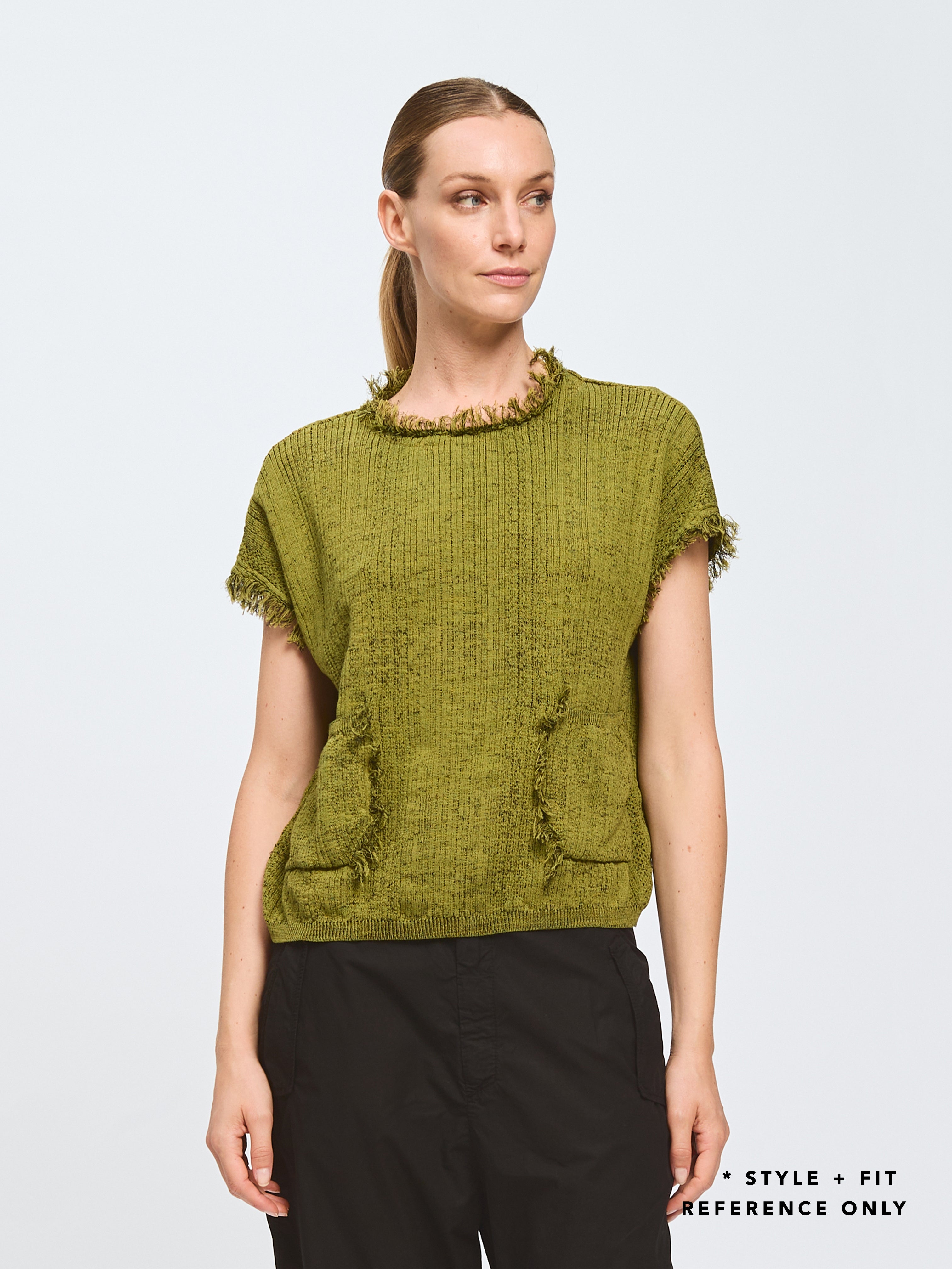SLEEVELESS FRAY EDGE KNIT SAND