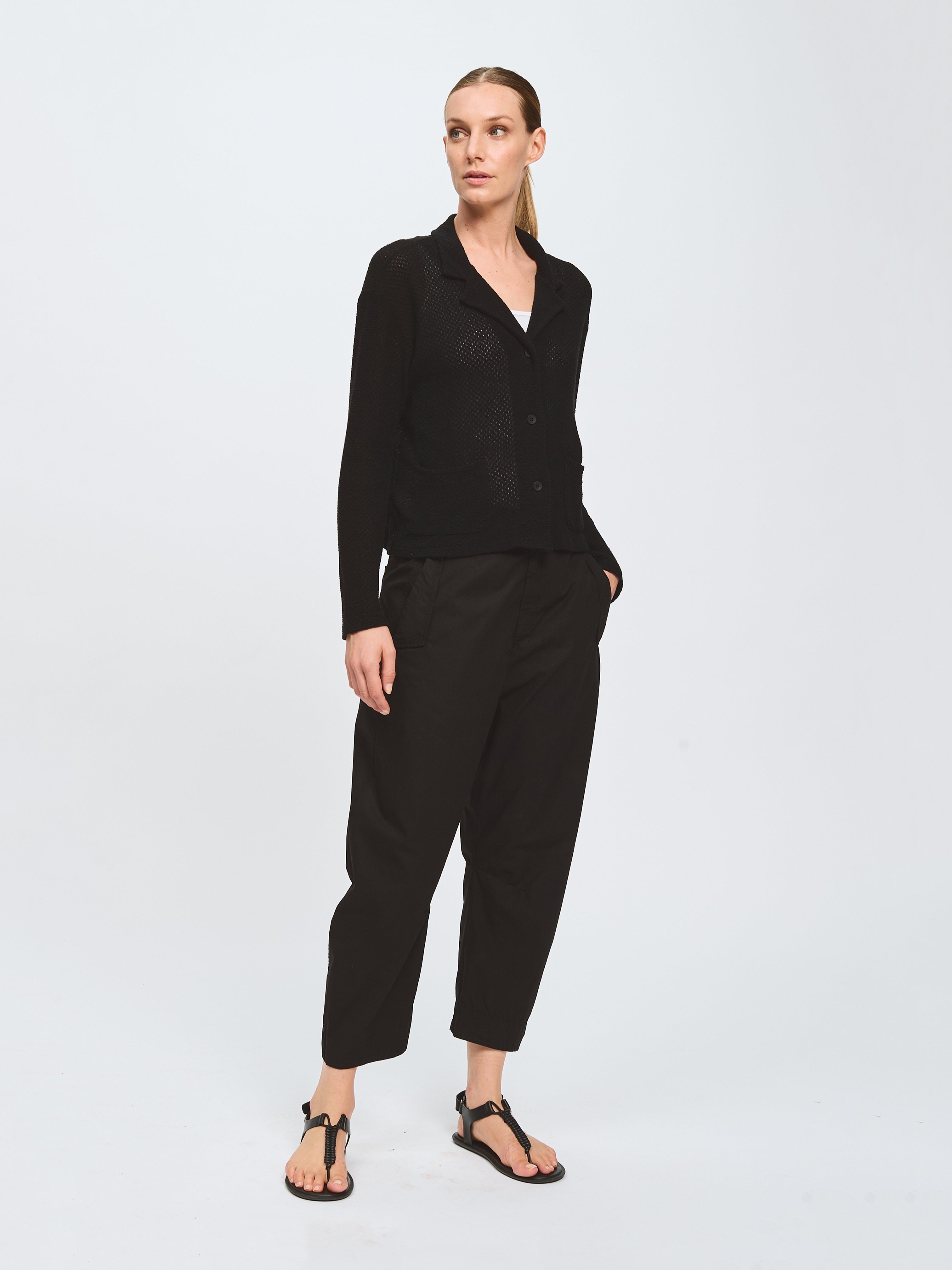 WAFFLE BOXY KNIT JACKET BLACK