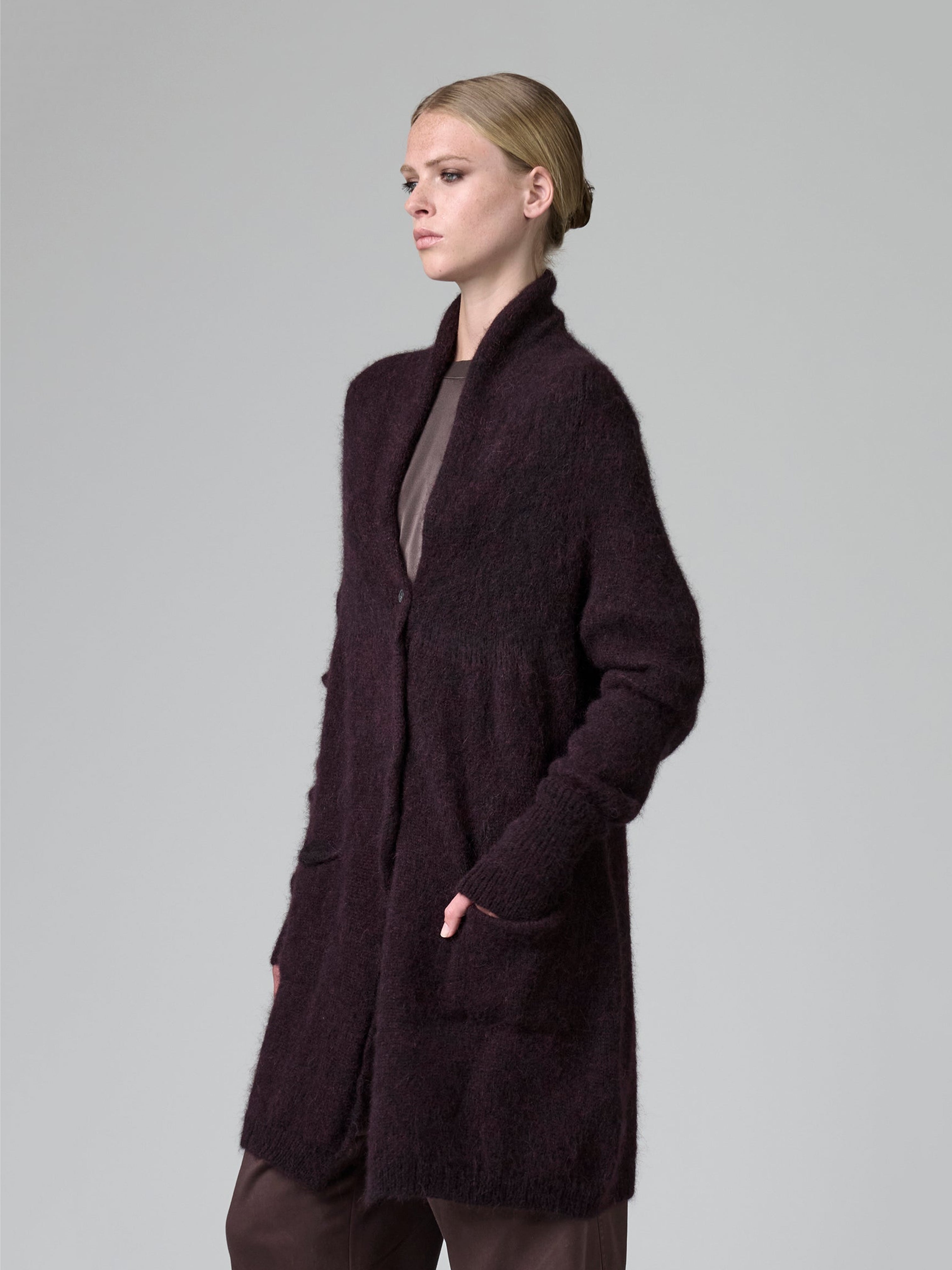 MELANGE KNIT CARDIGAN MERLOT