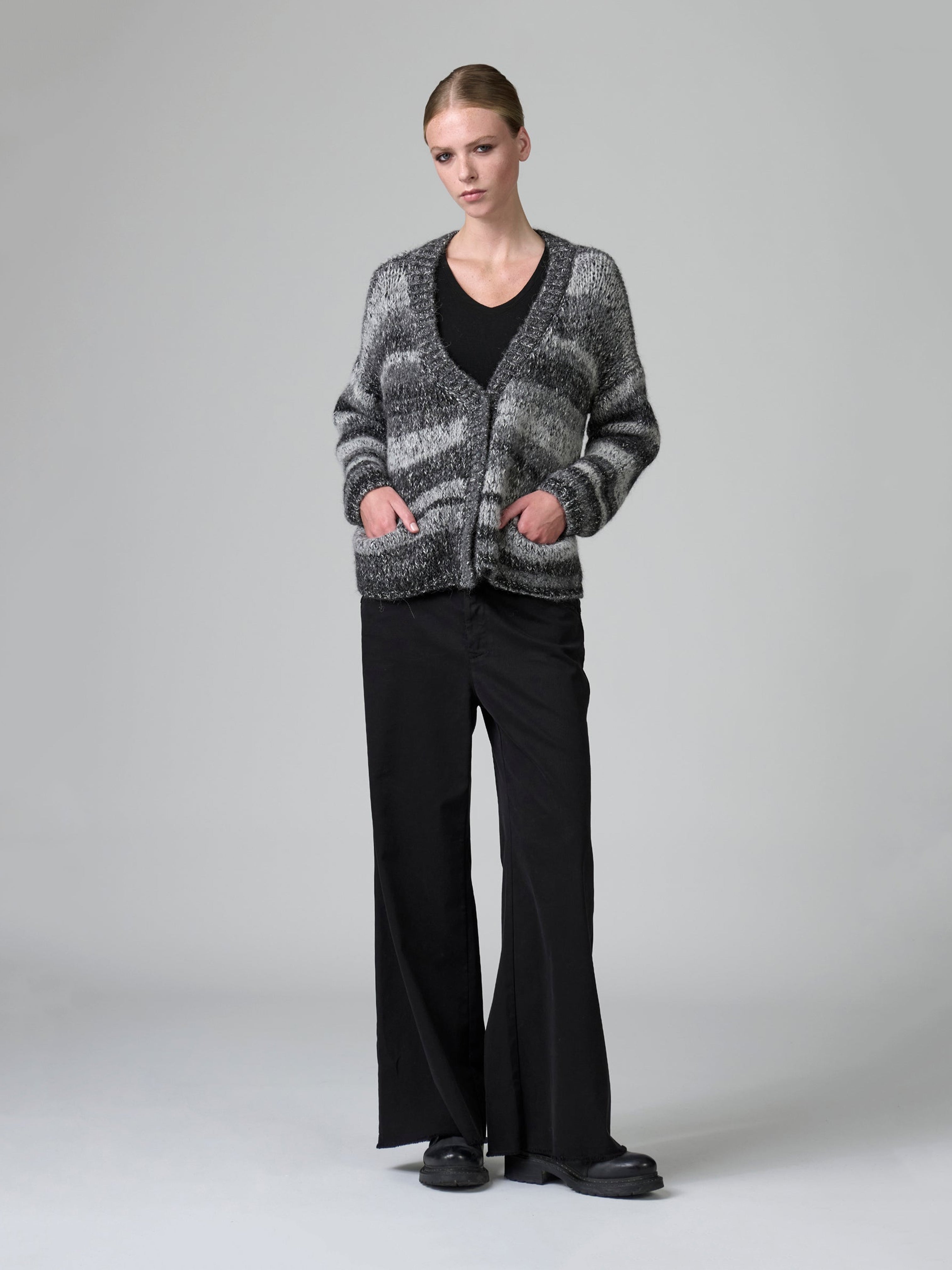 STRIPE MELANGE CARDIGAN ANTHRACITE