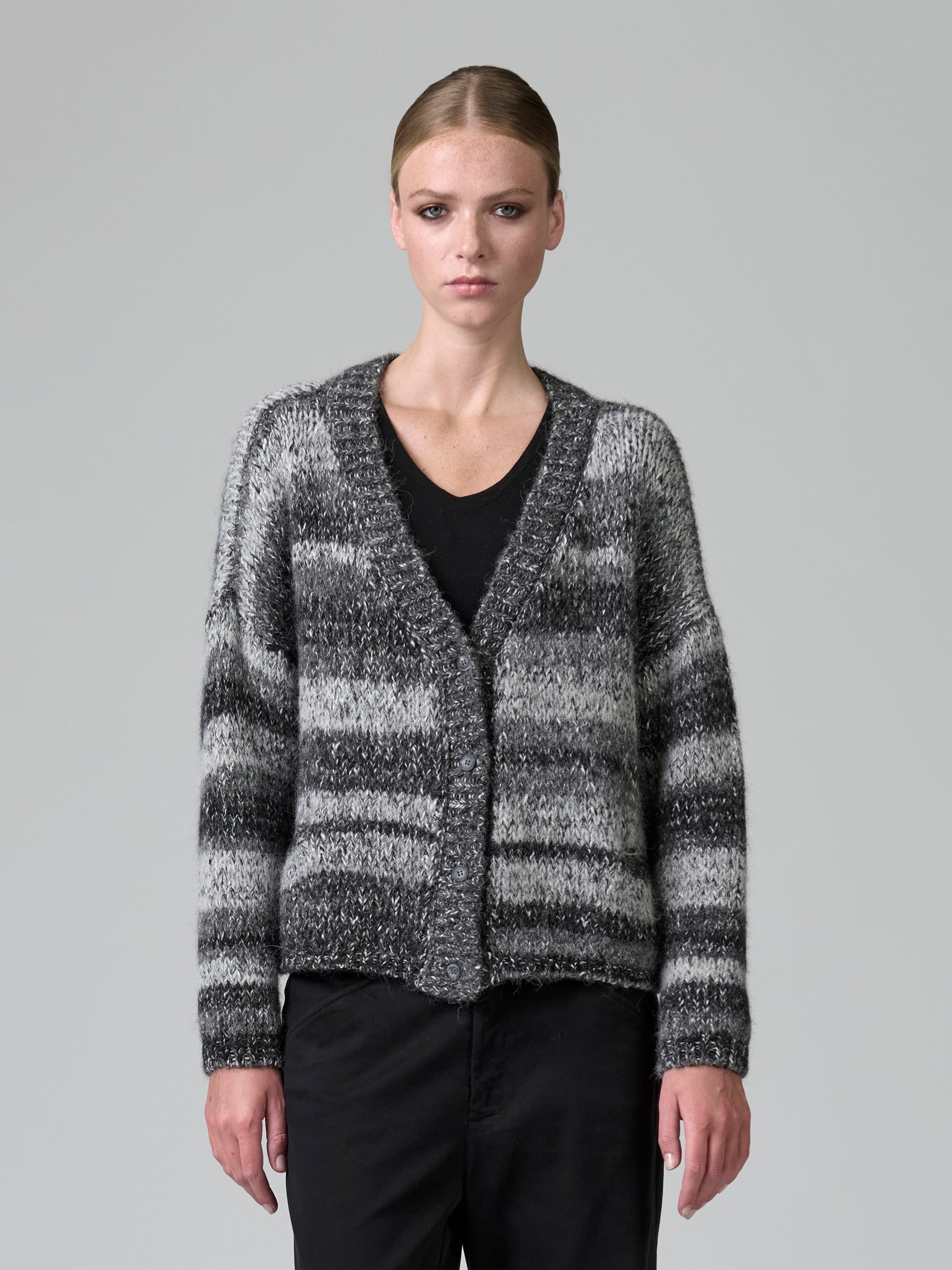 STRIPE MELANGE CARDIGAN ANTHRACITE
