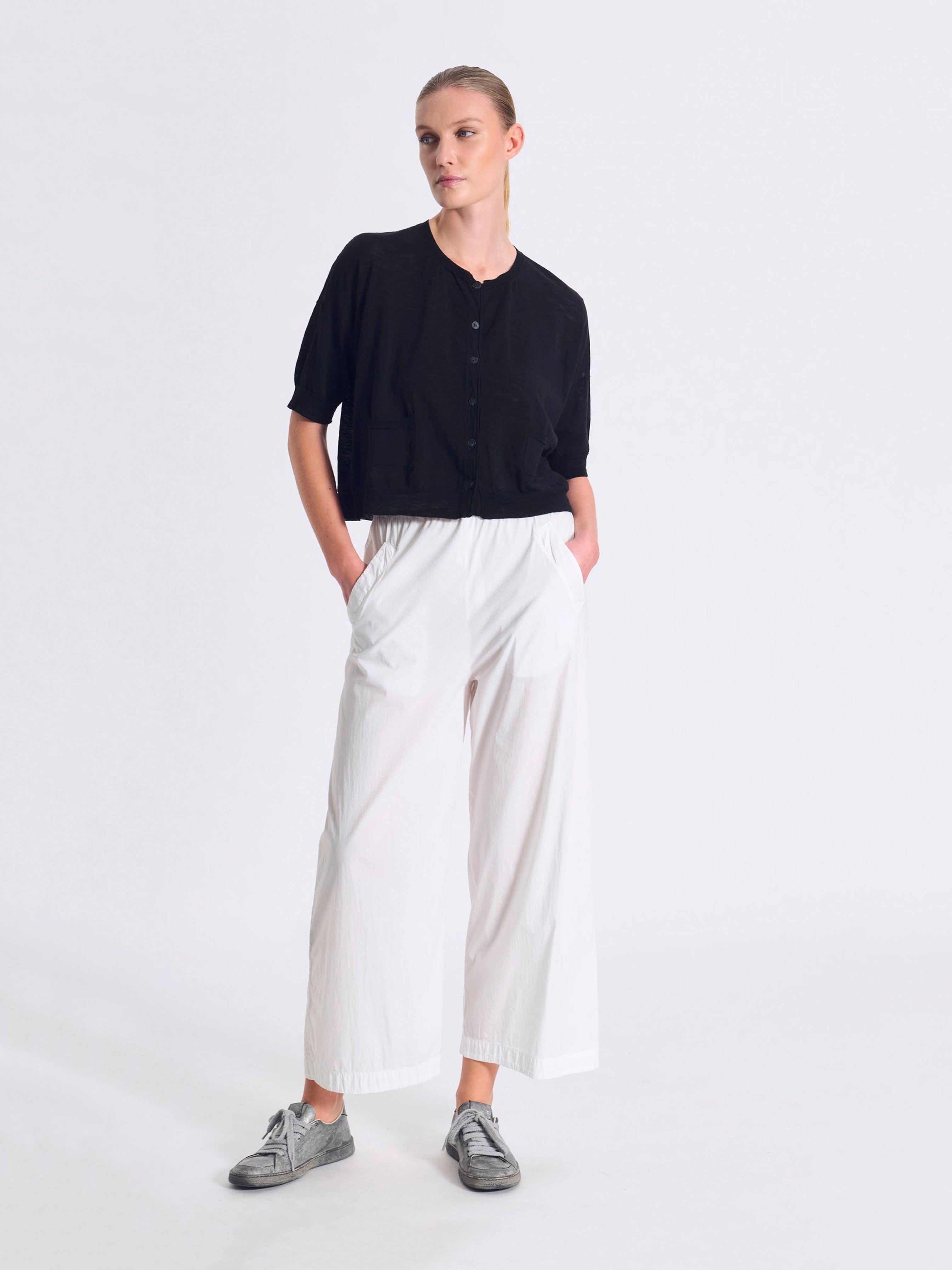 SHORT SLEEVE KNIT CARDIGAN BLACK