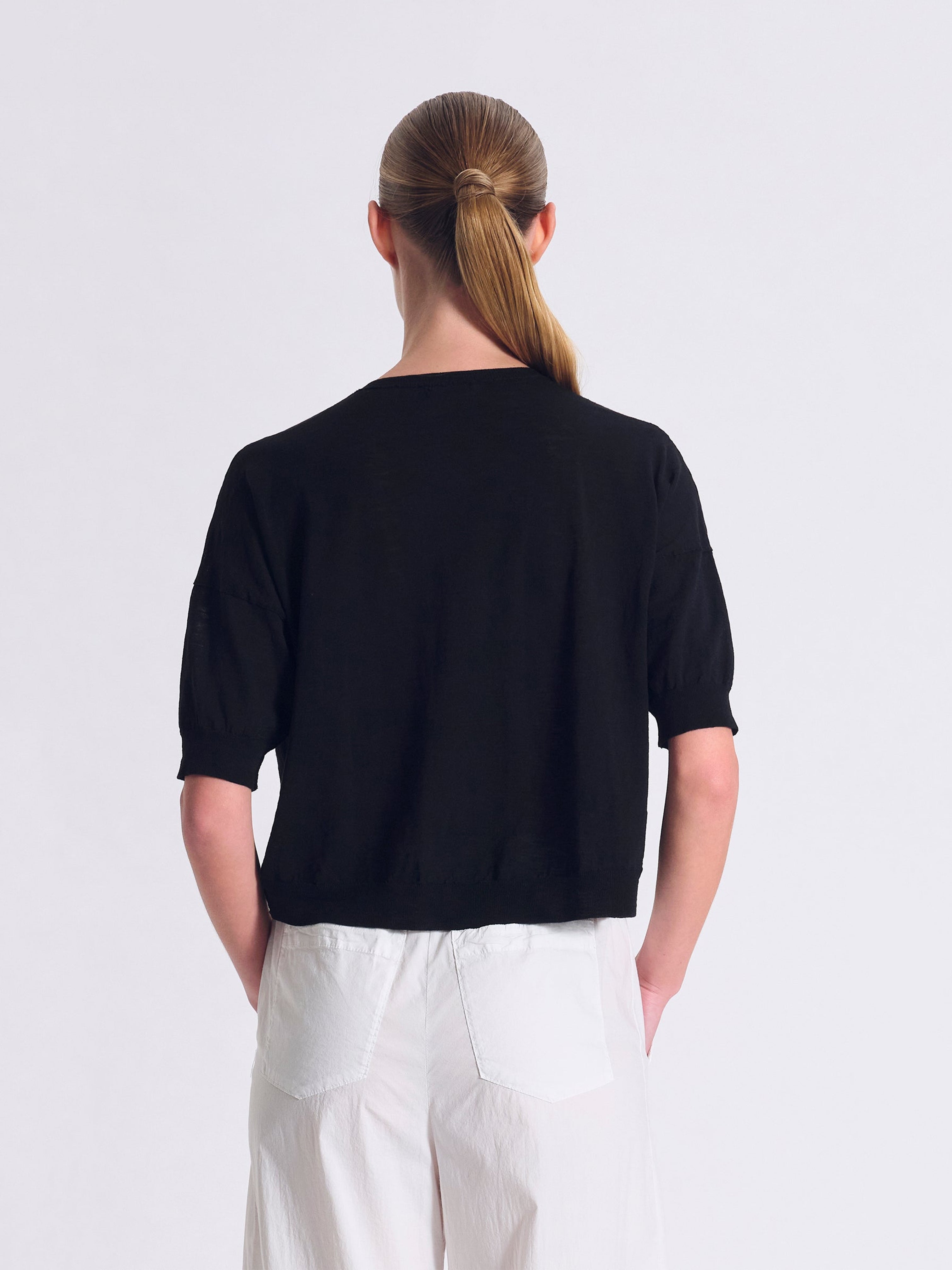 SHORT SLEEVE KNIT CARDIGAN BLACK