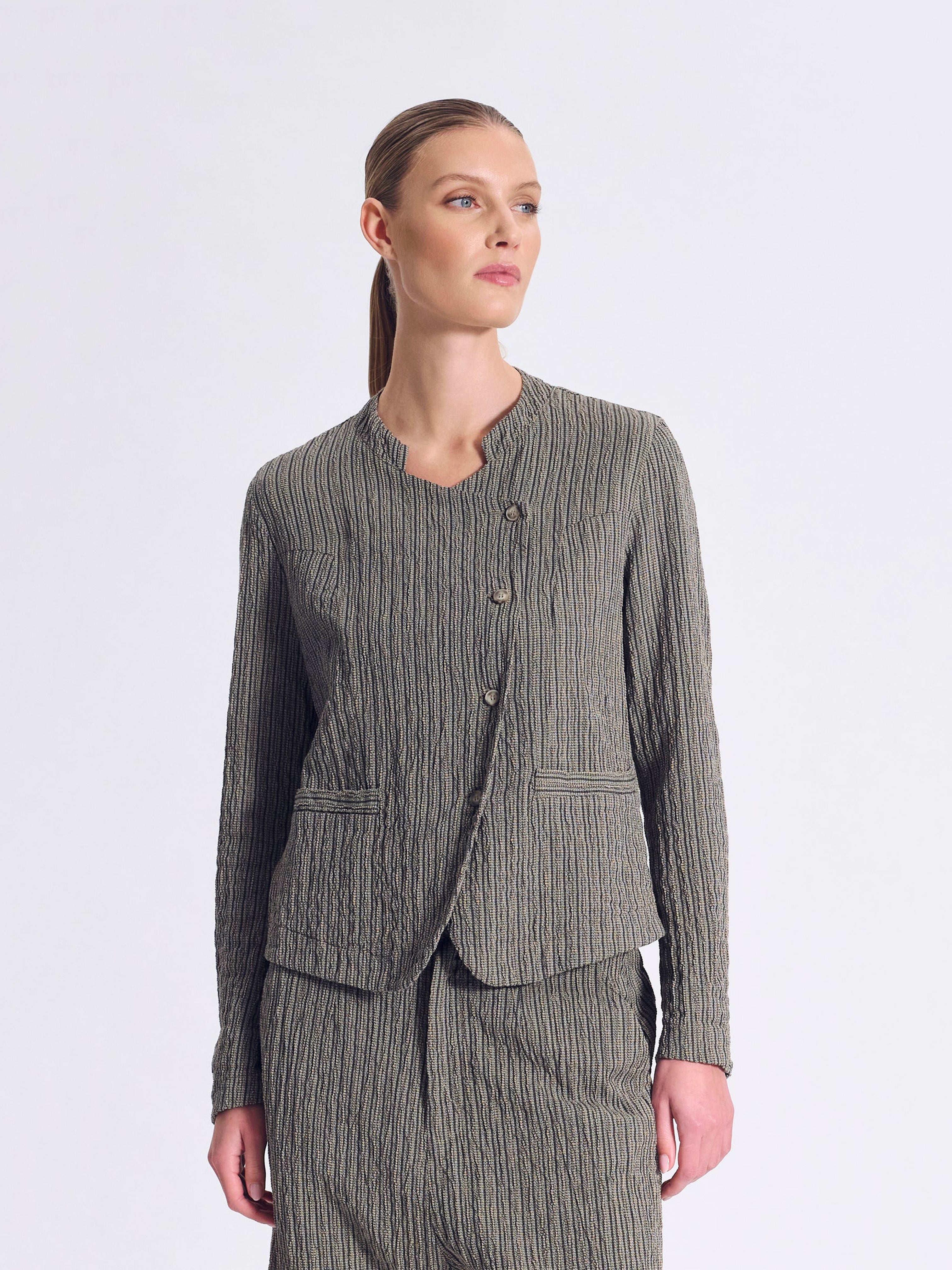 ASYMMETRIC TEXTURED JACKET TAUPE