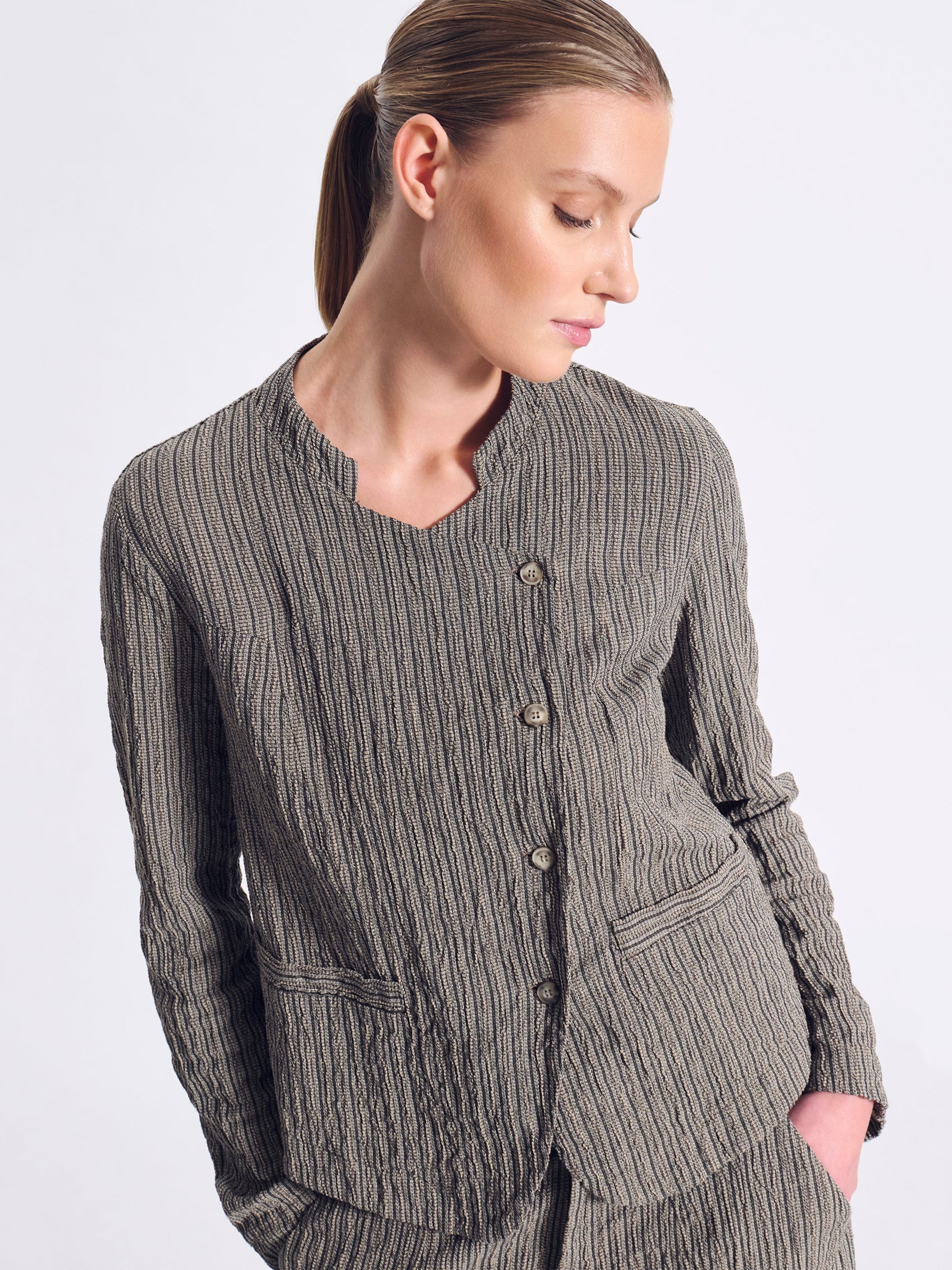 ASYMMETRIC TEXTURED JACKET TAUPE