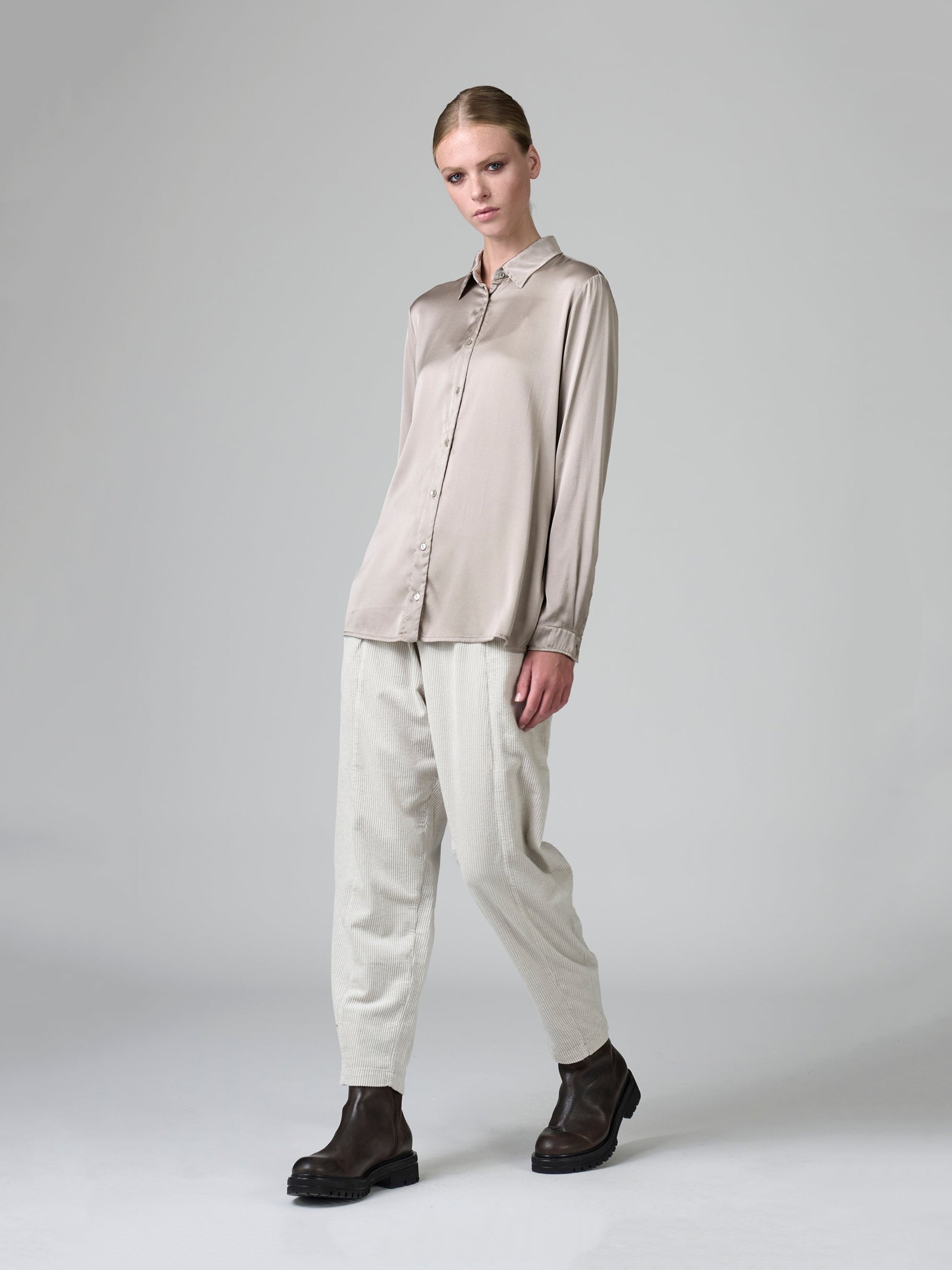 SILK SATIN CLASSIC SHIRT PEARL GREY