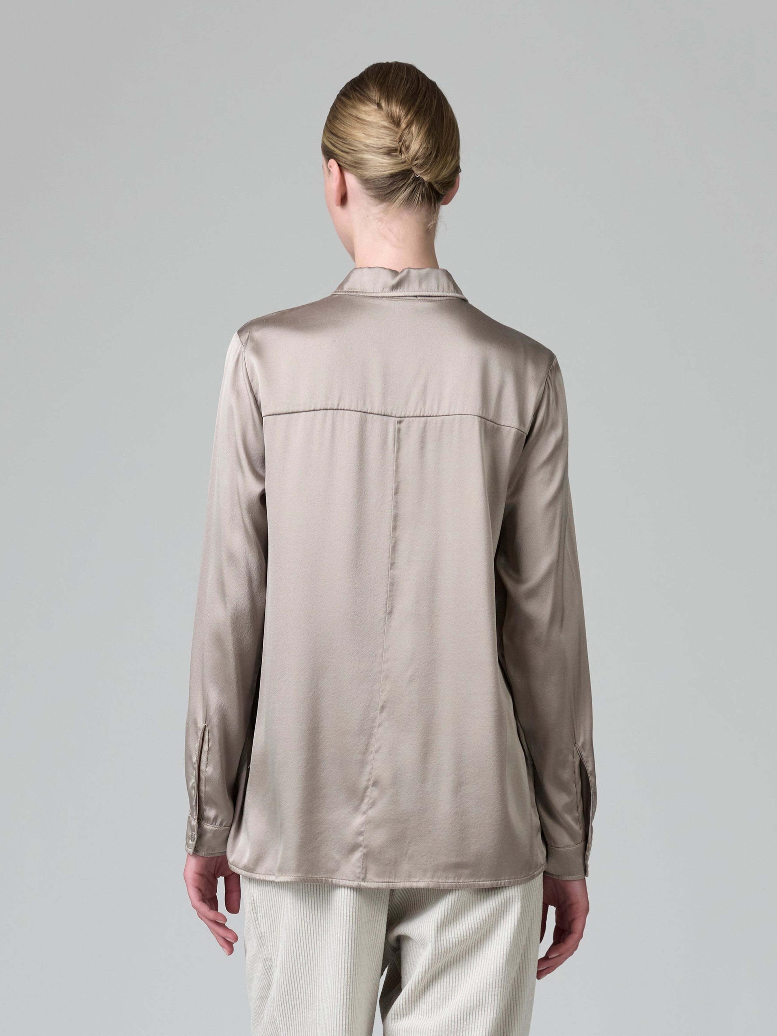SILK SATIN CLASSIC SHIRT PEARL GREY