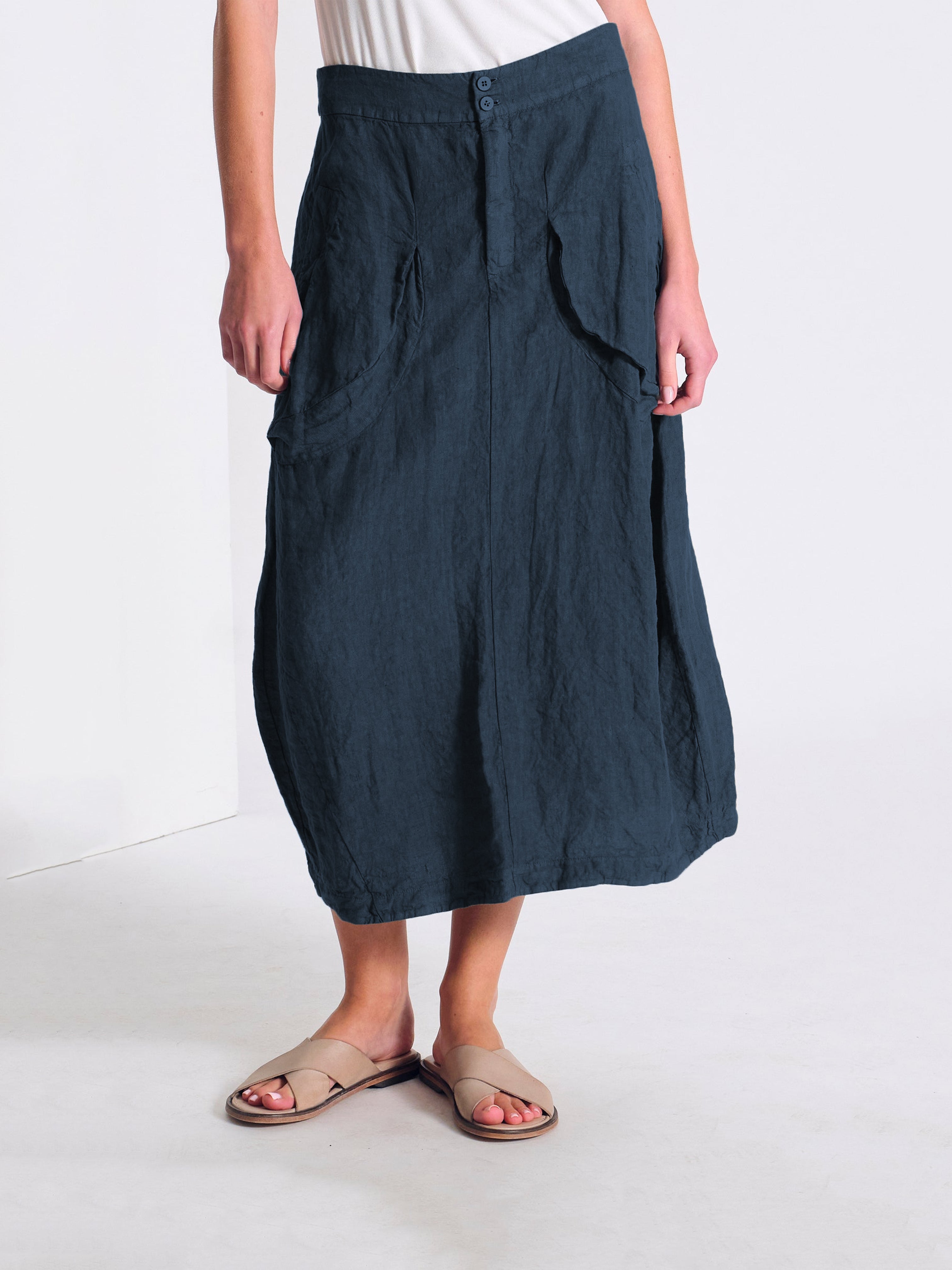 LINEN POCKET SKIRT BLUE SLATE