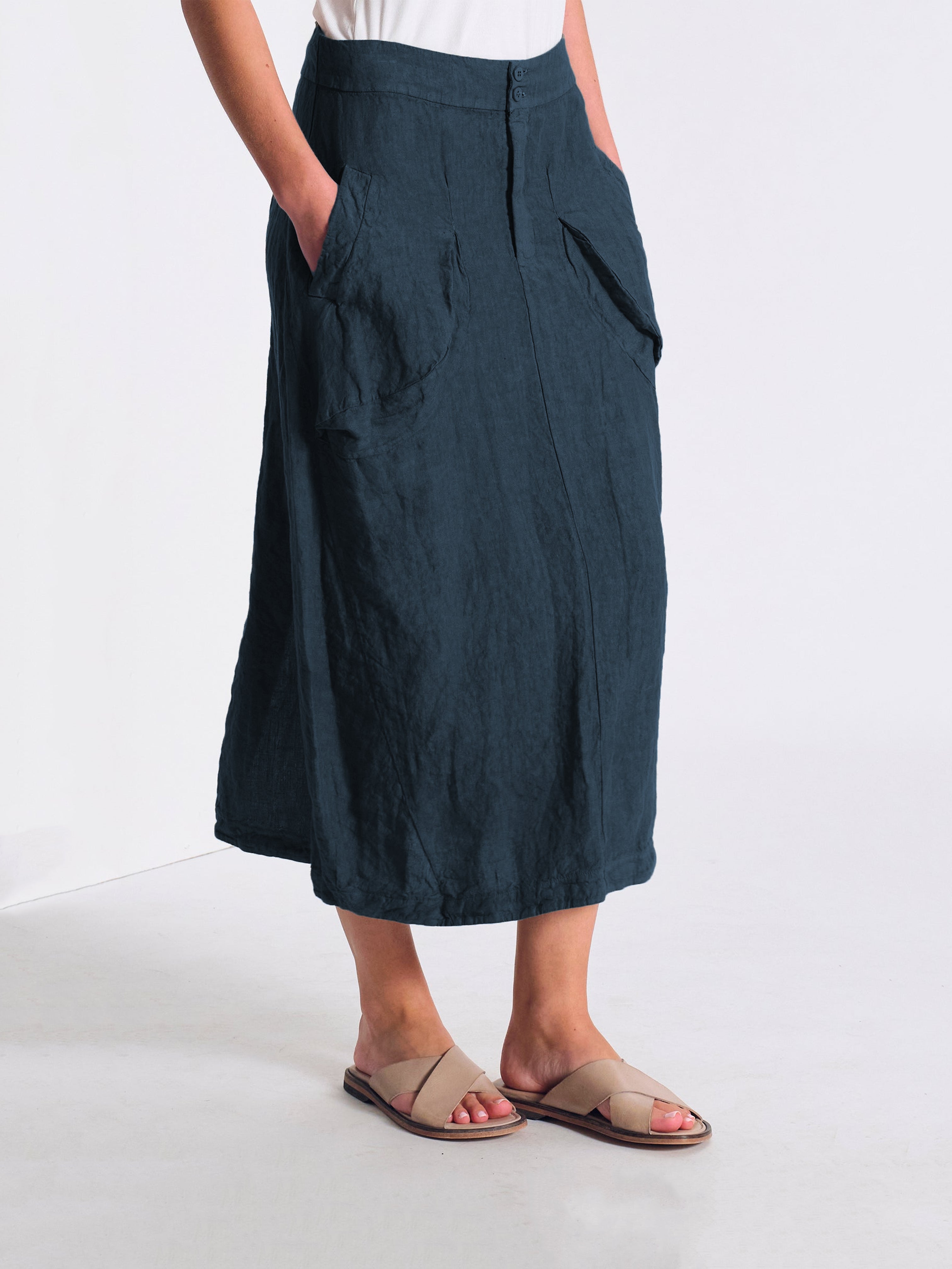 LINEN POCKET SKIRT BLUE SLATE