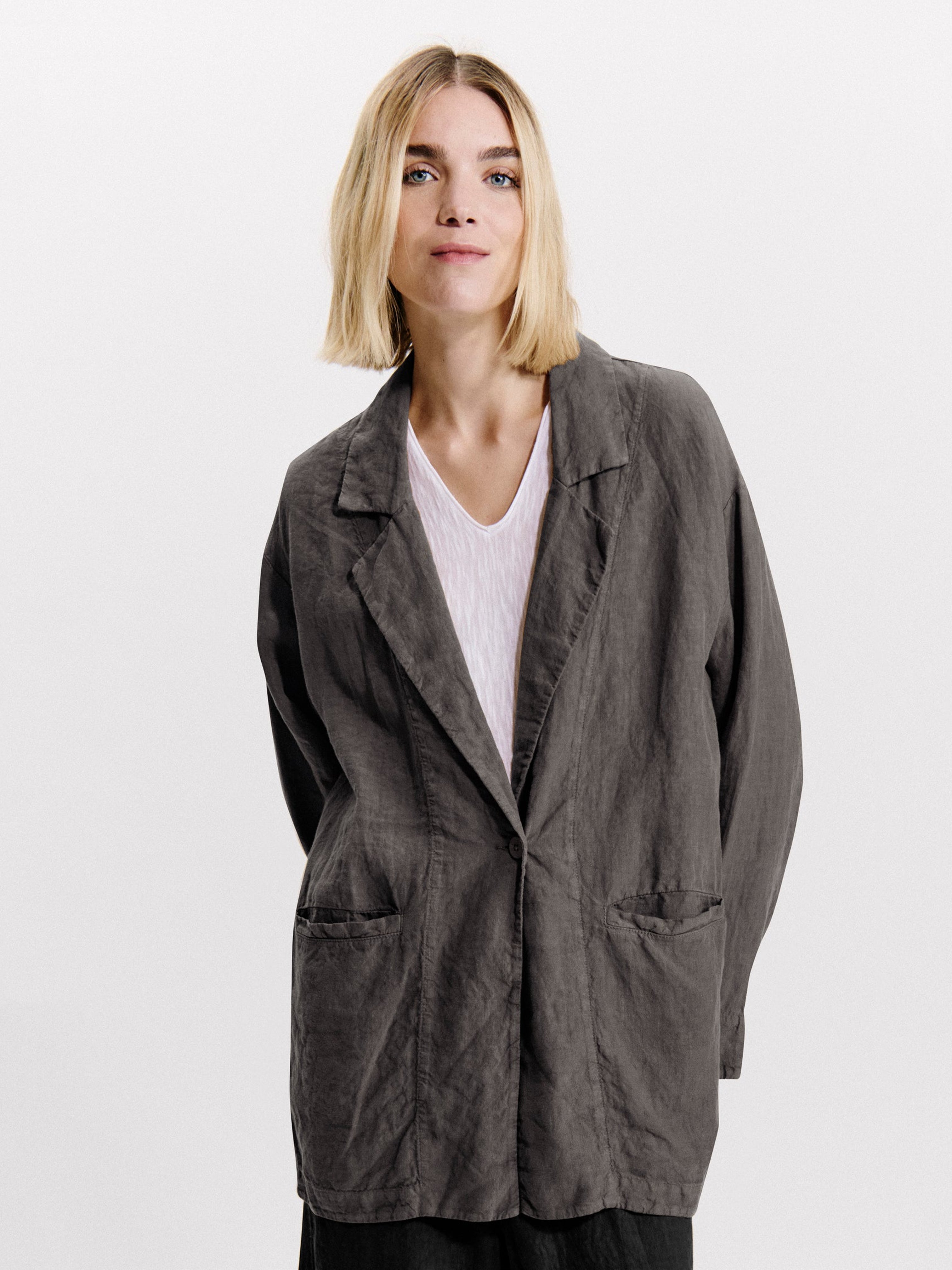 LINEN LONGLINE JACKET MUD