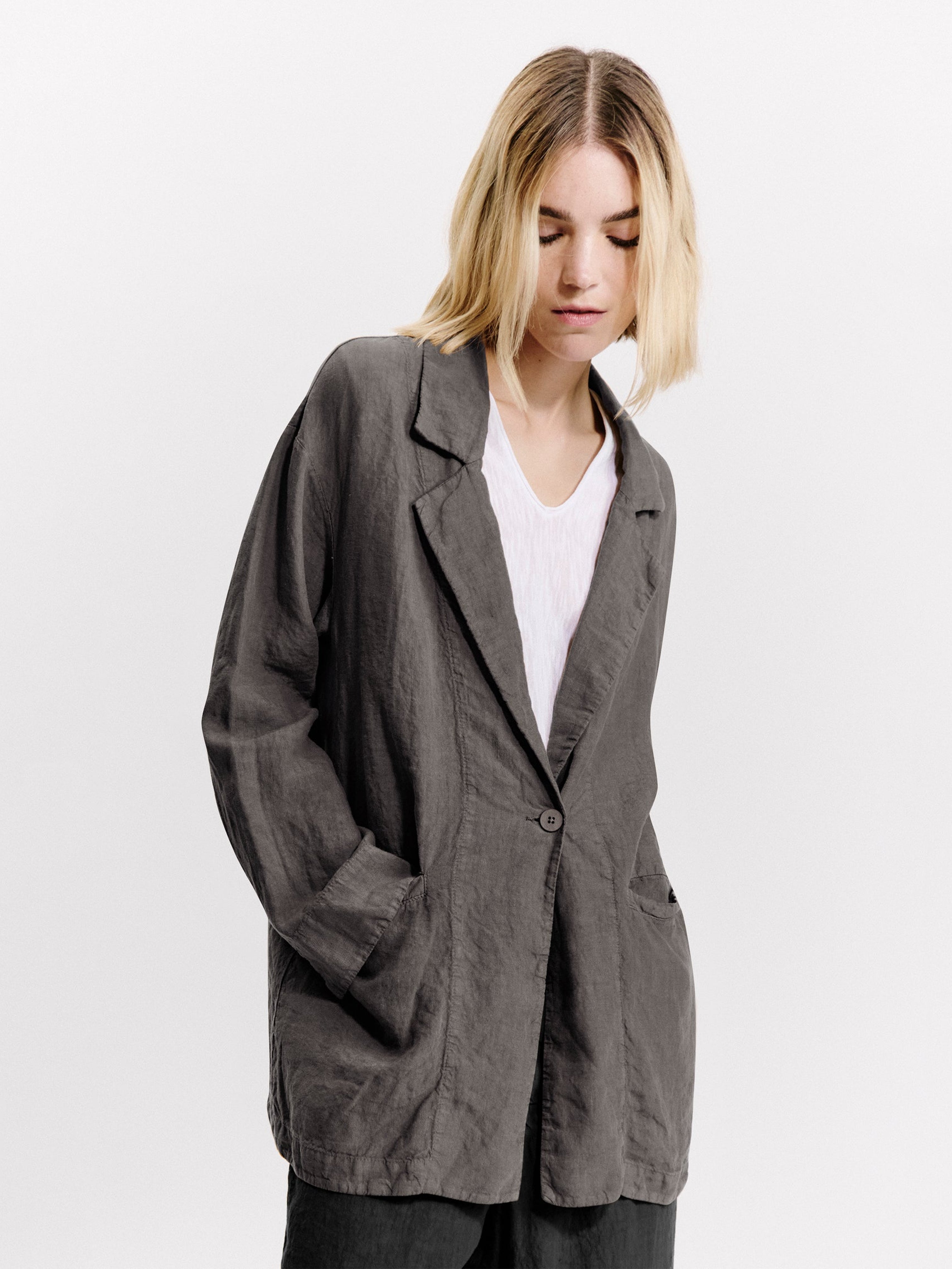 LINEN LONGLINE JACKET MUD