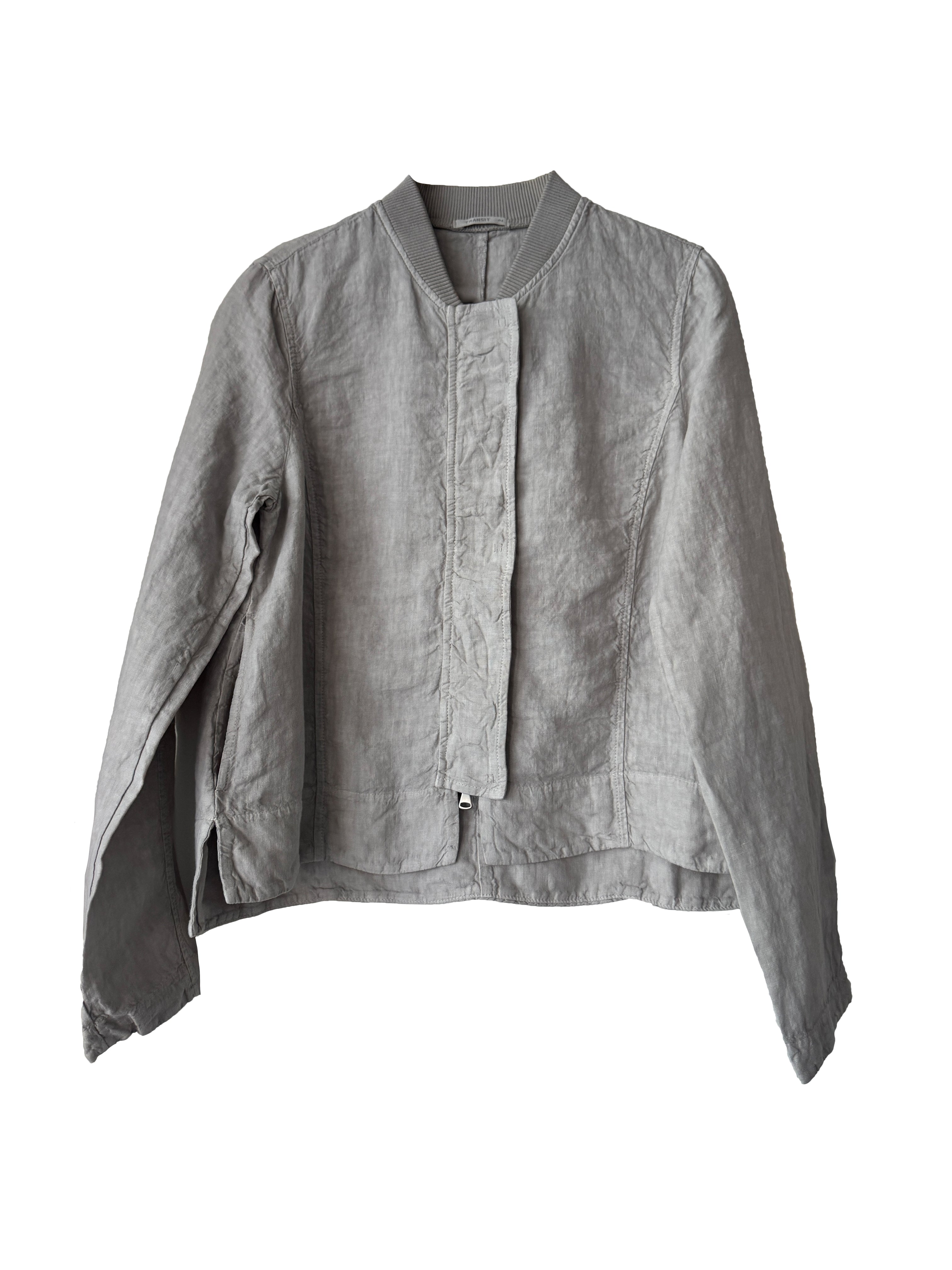 LINEN ZIP JACKET PEARL GREY