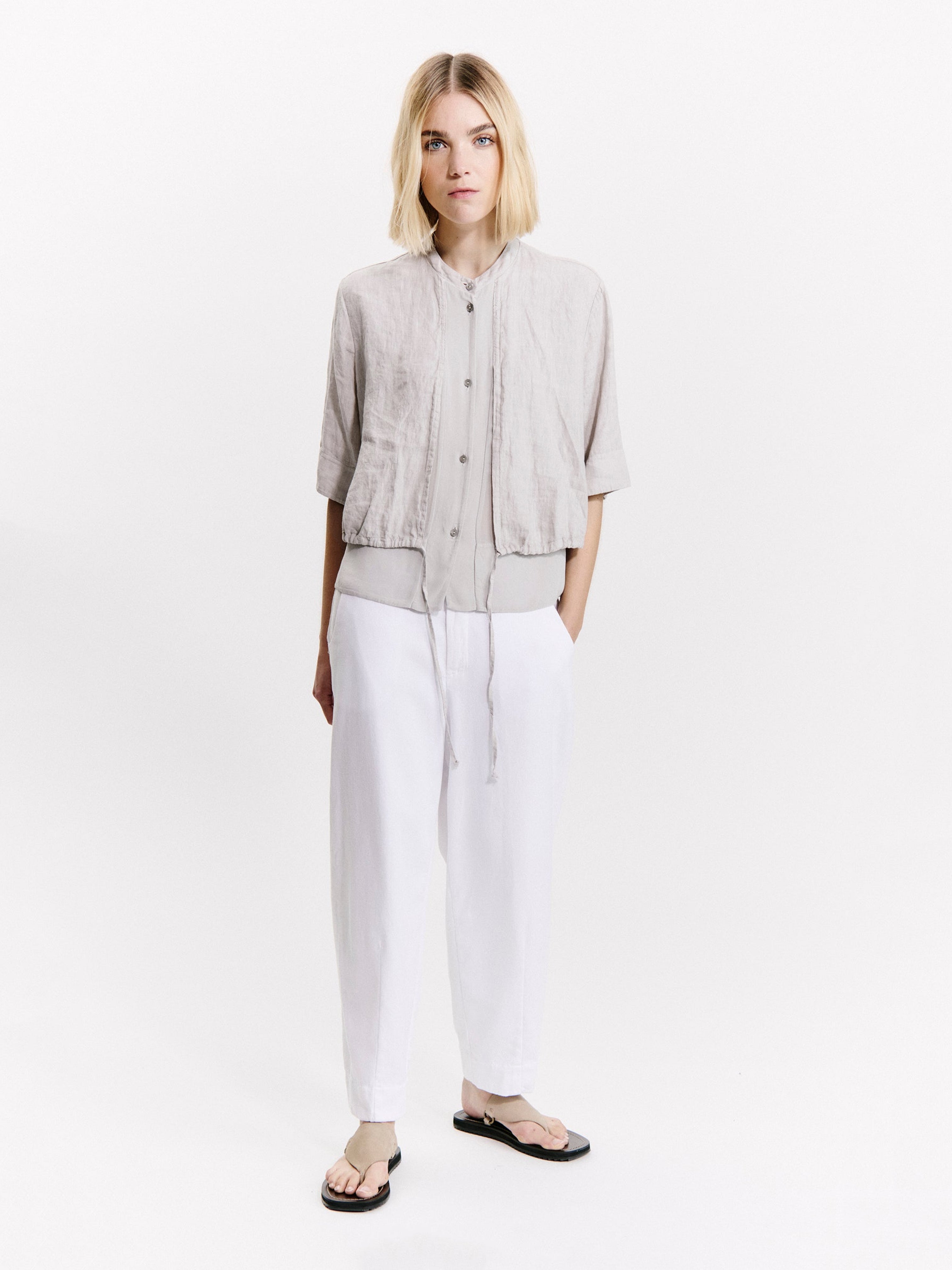 LAYERED LINEN SHIRT PEARL GREY