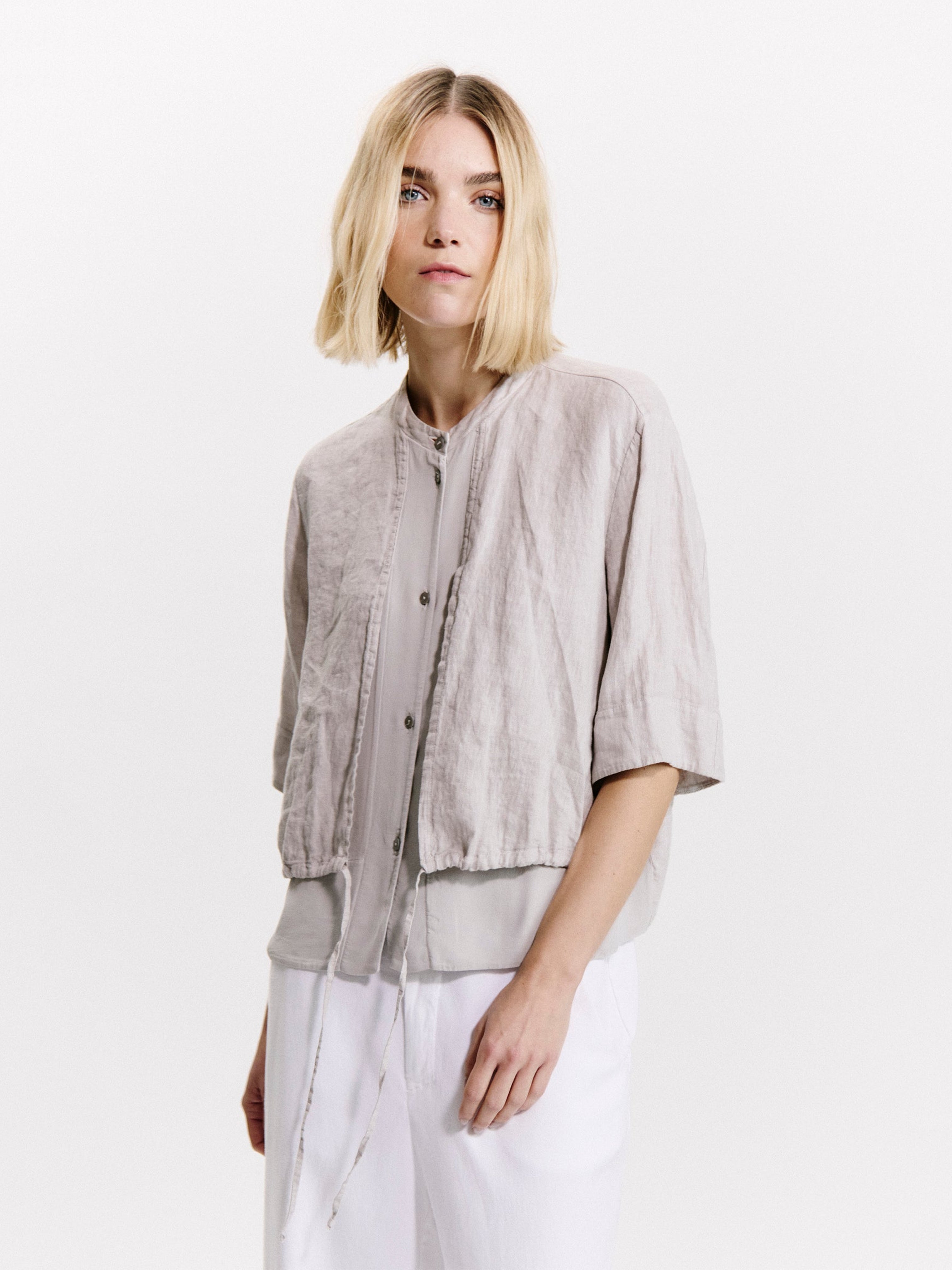 LAYERED LINEN SHIRT PEARL GREY