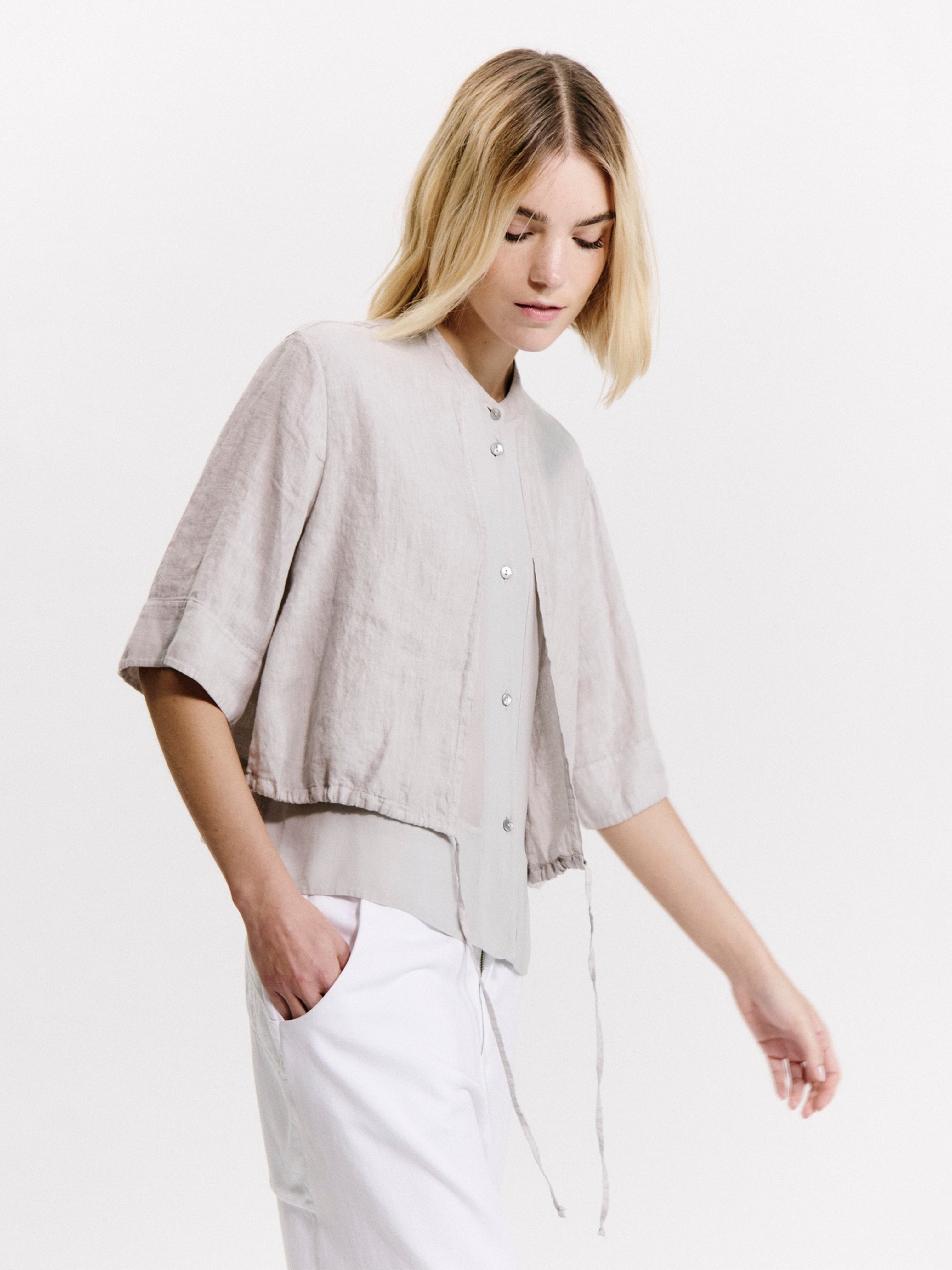 LAYERED LINEN SHIRT PEARL GREY